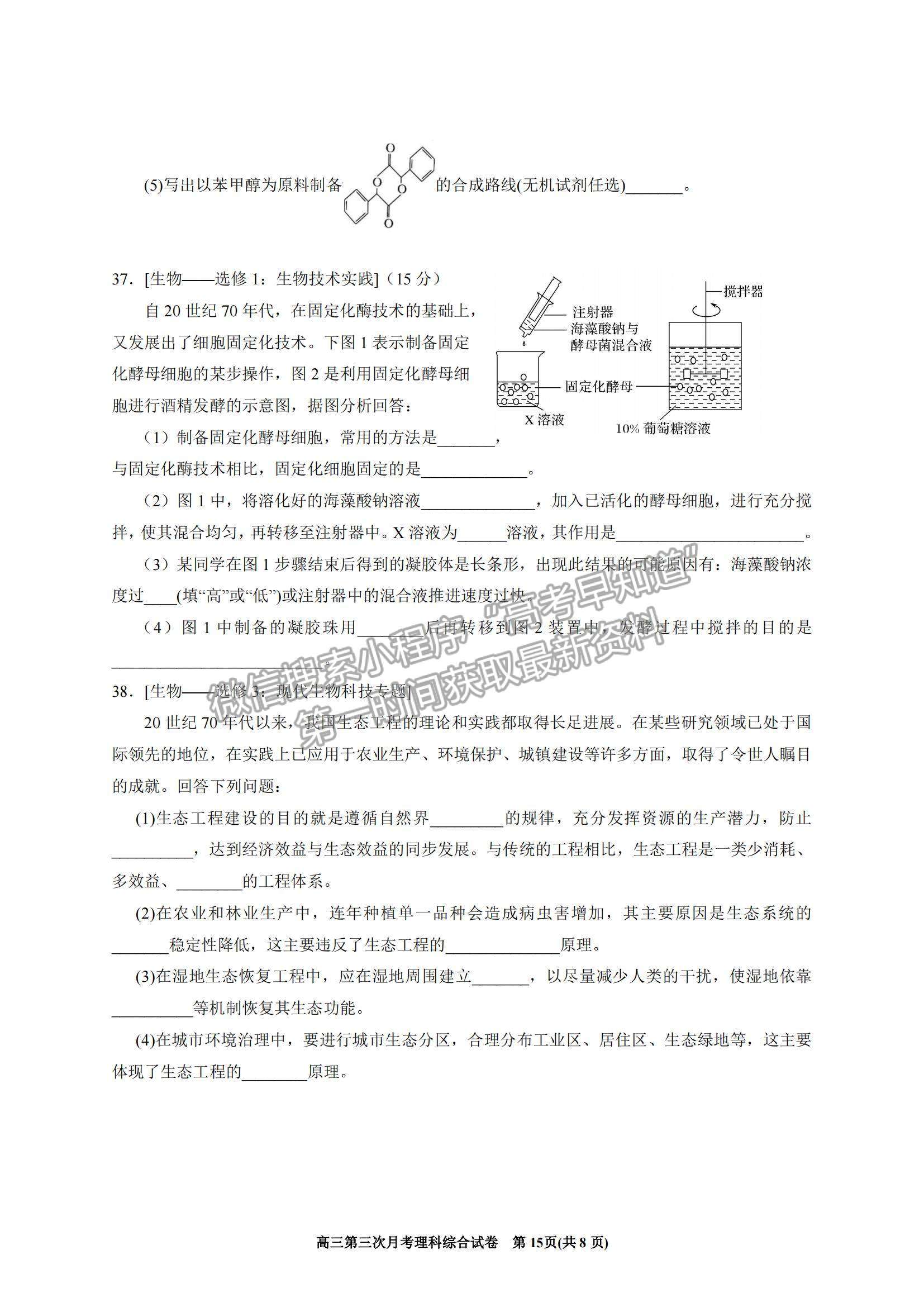 2022寧夏銀川一中高三上學(xué)期第三次月考理綜試題及參考答案