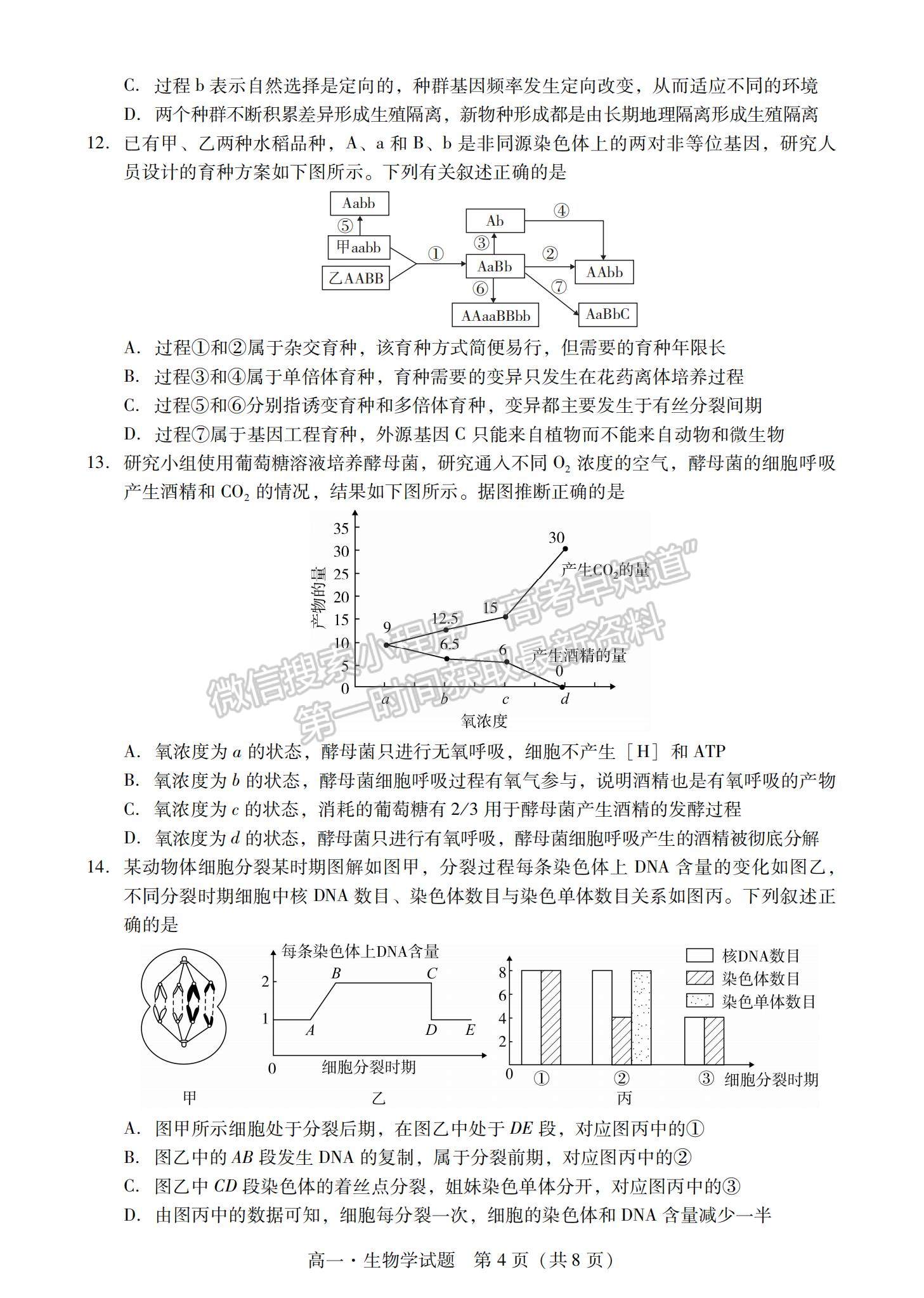 2021廣東省汕尾市高一下學期期末調(diào)研考試生物試題及參考答案