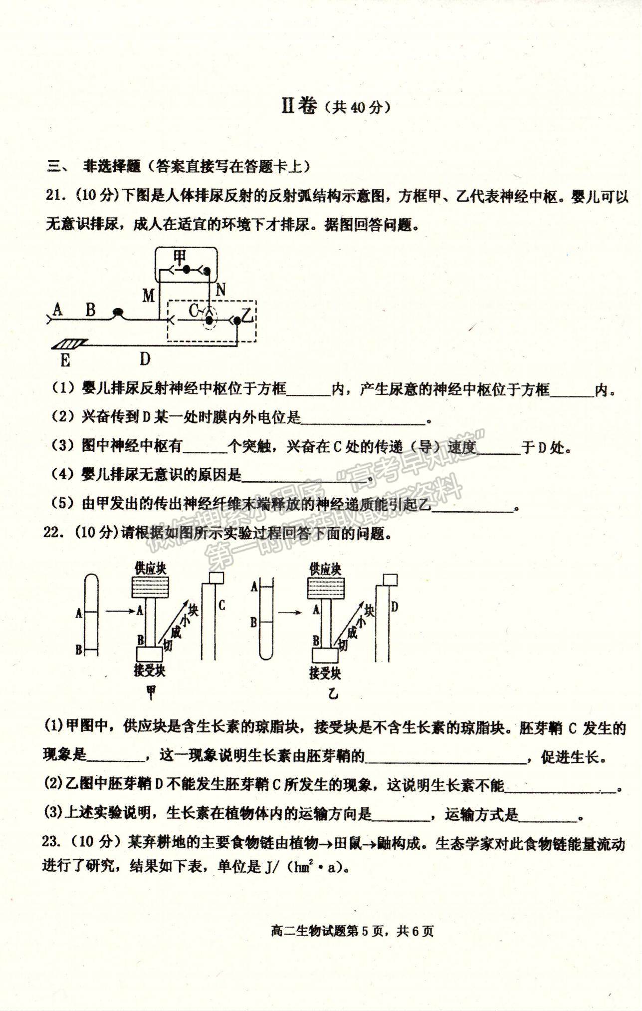 2021河北省遷安市高二上學期期末考試生物試題及參考答案