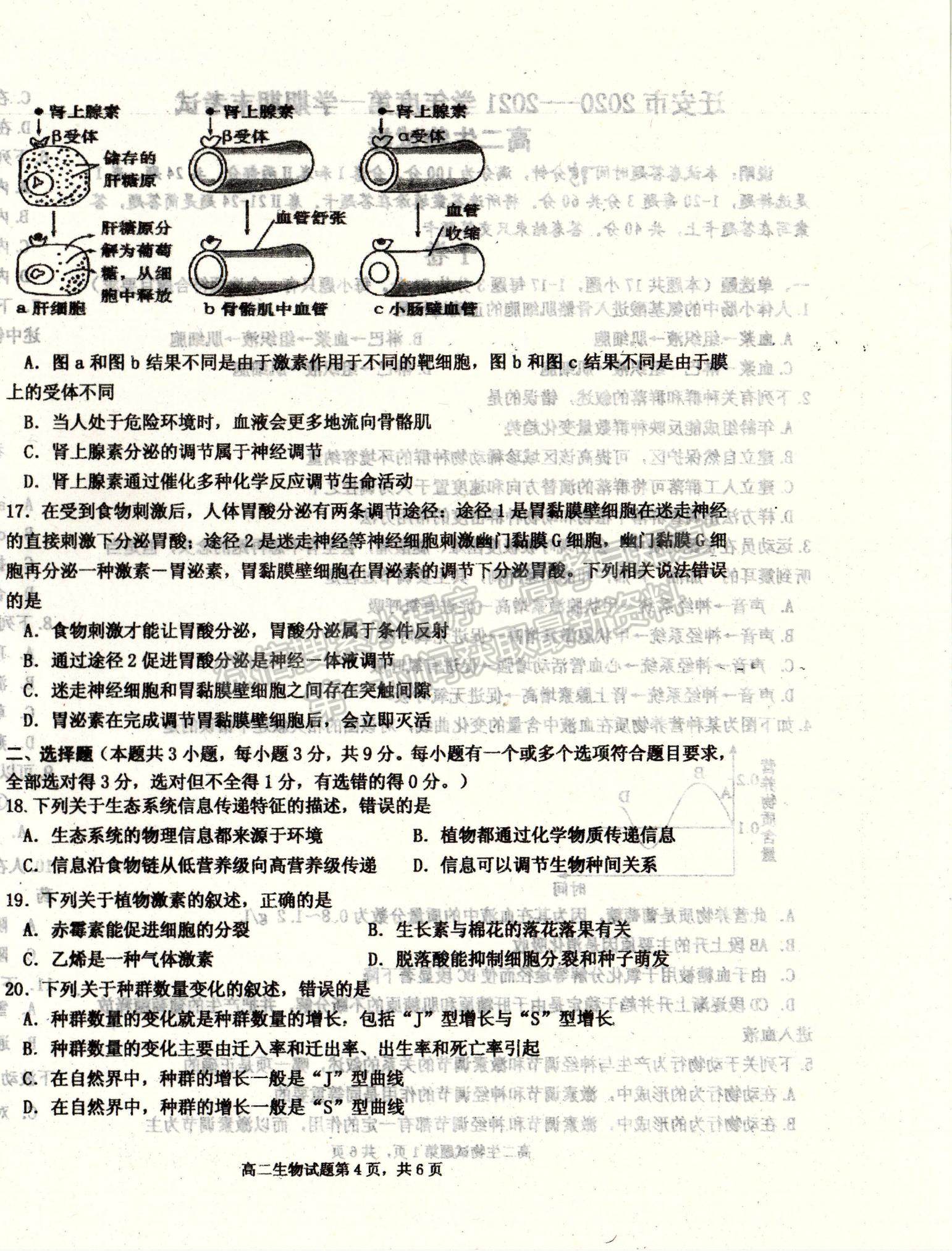 2021河北省遷安市高二上學期期末考試生物試題及參考答案