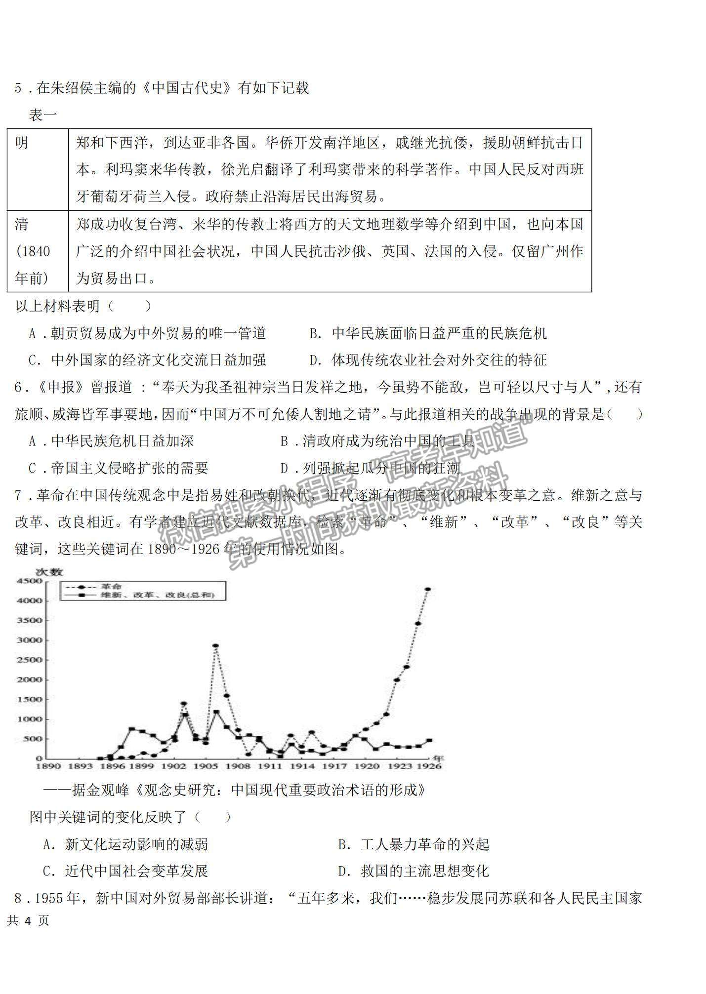 2022山東省高三聯(lián)合質(zhì)量測評（10月）歷史試題及參考答案