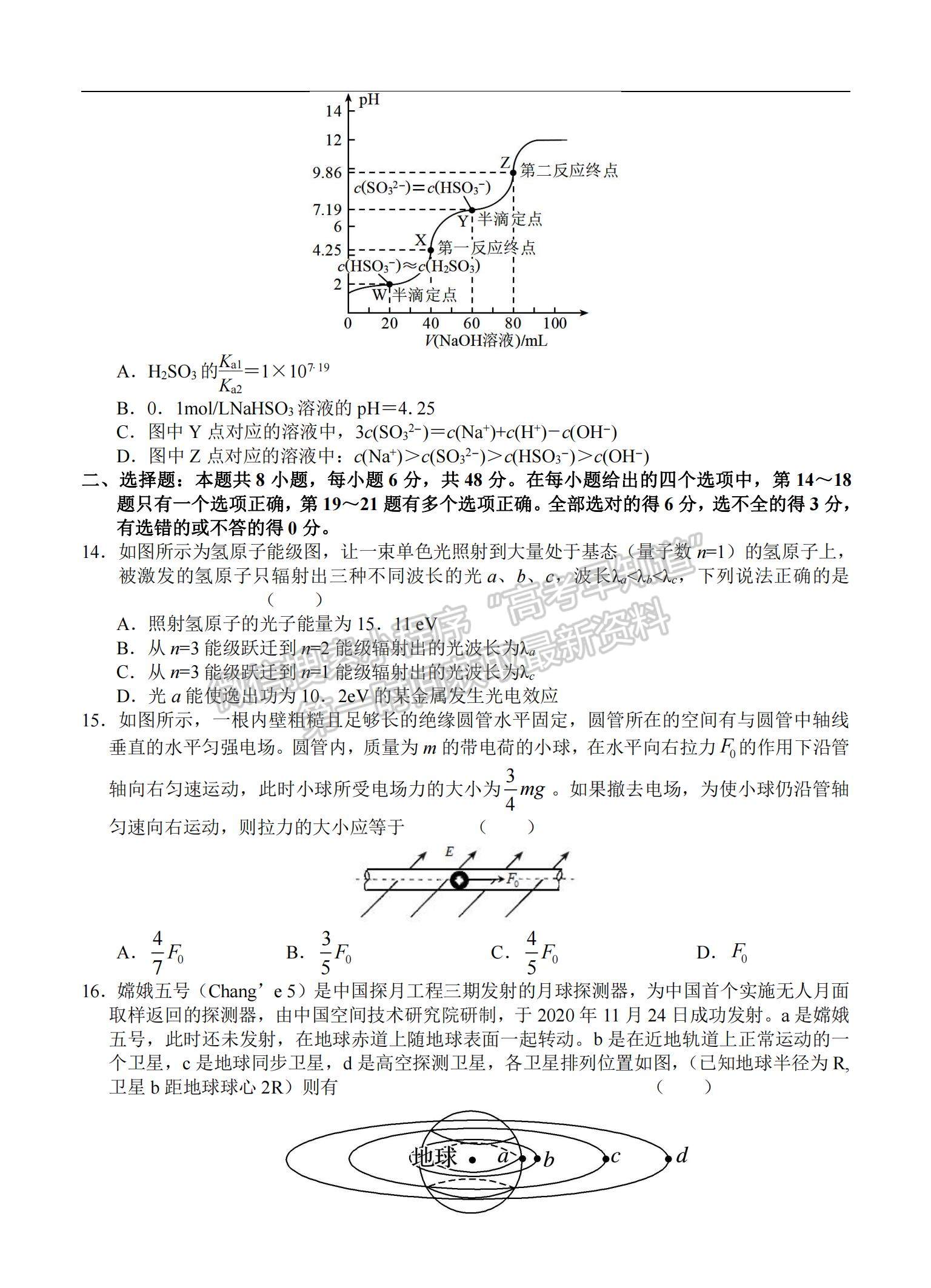 2021安徽省六安市舒城中學高三下學期5月仿真試卷（二）理綜試題及參考答案