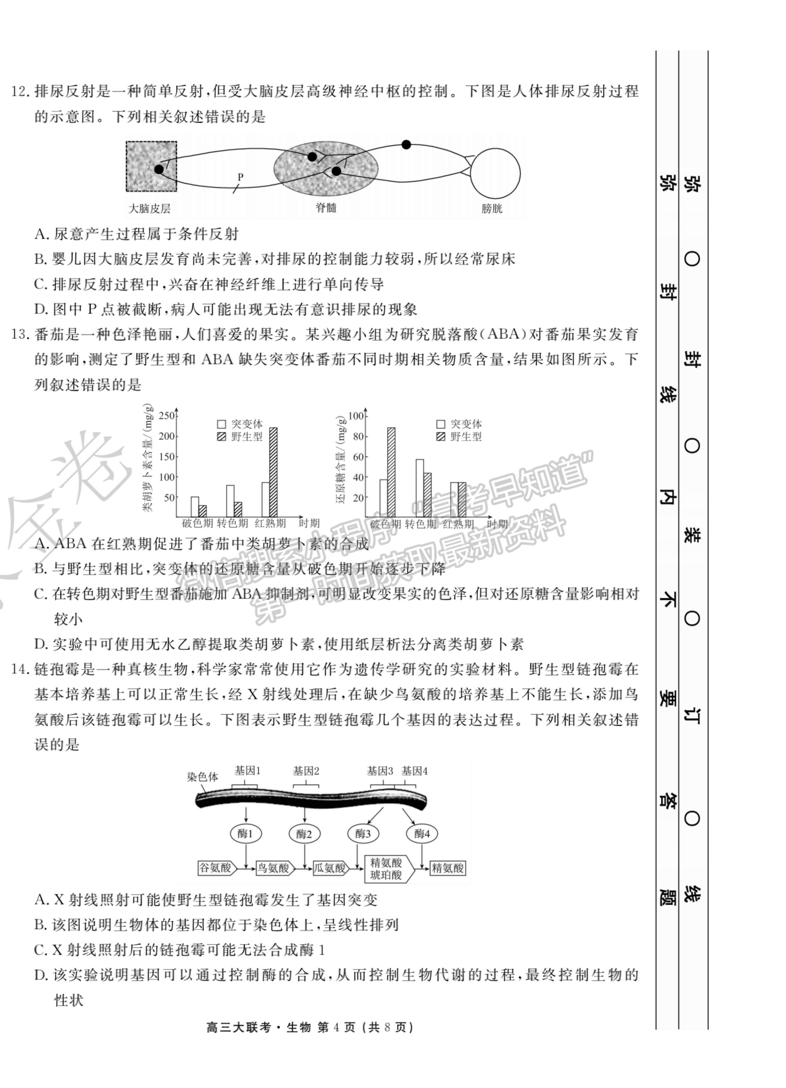 2022廣東省高三聯(lián)合質(zhì)量測評省級聯(lián)考（10月）生物試題及參考答案