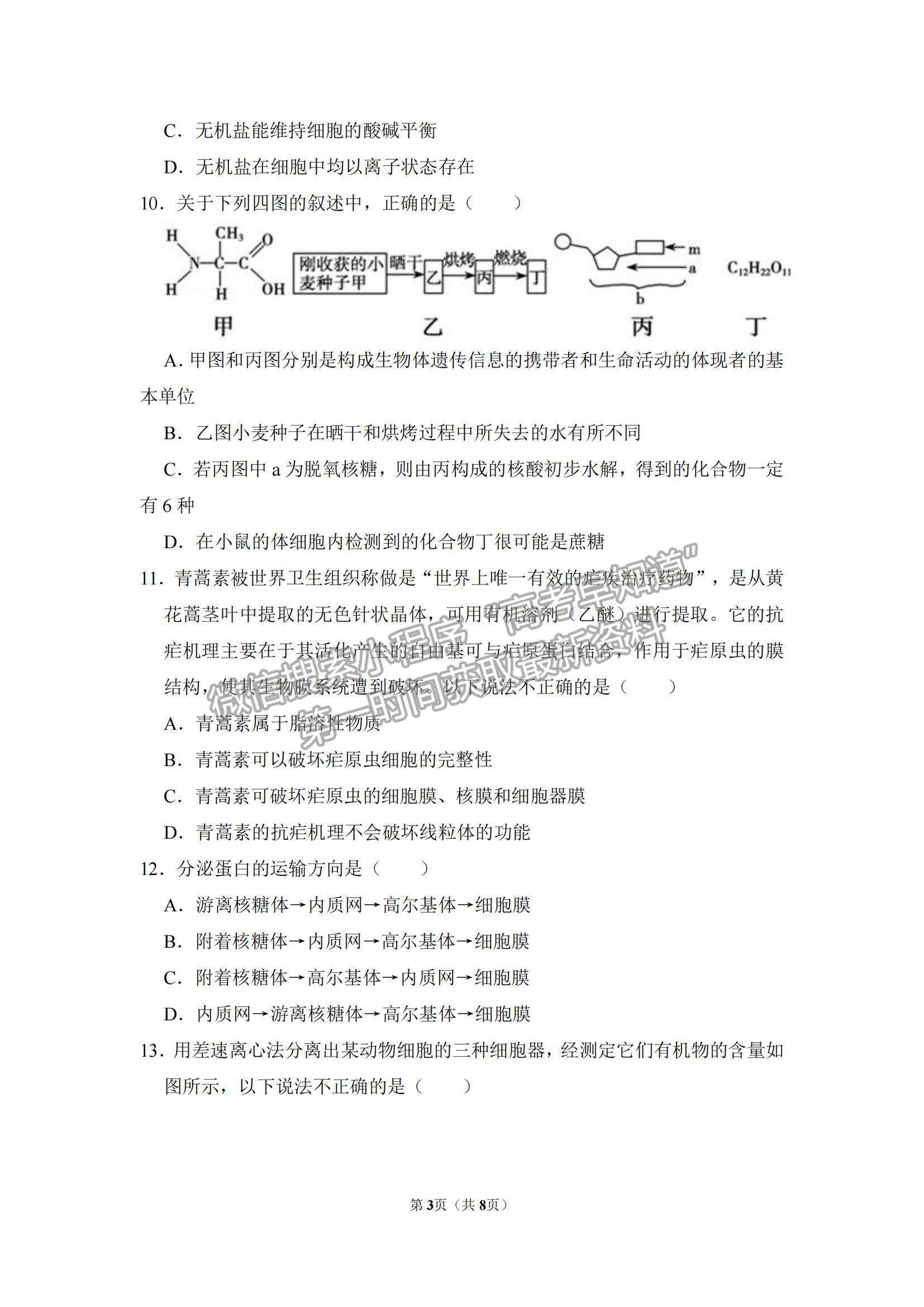 2022河北省雄縣四校高一期中測(cè)試生物試題及參考答案