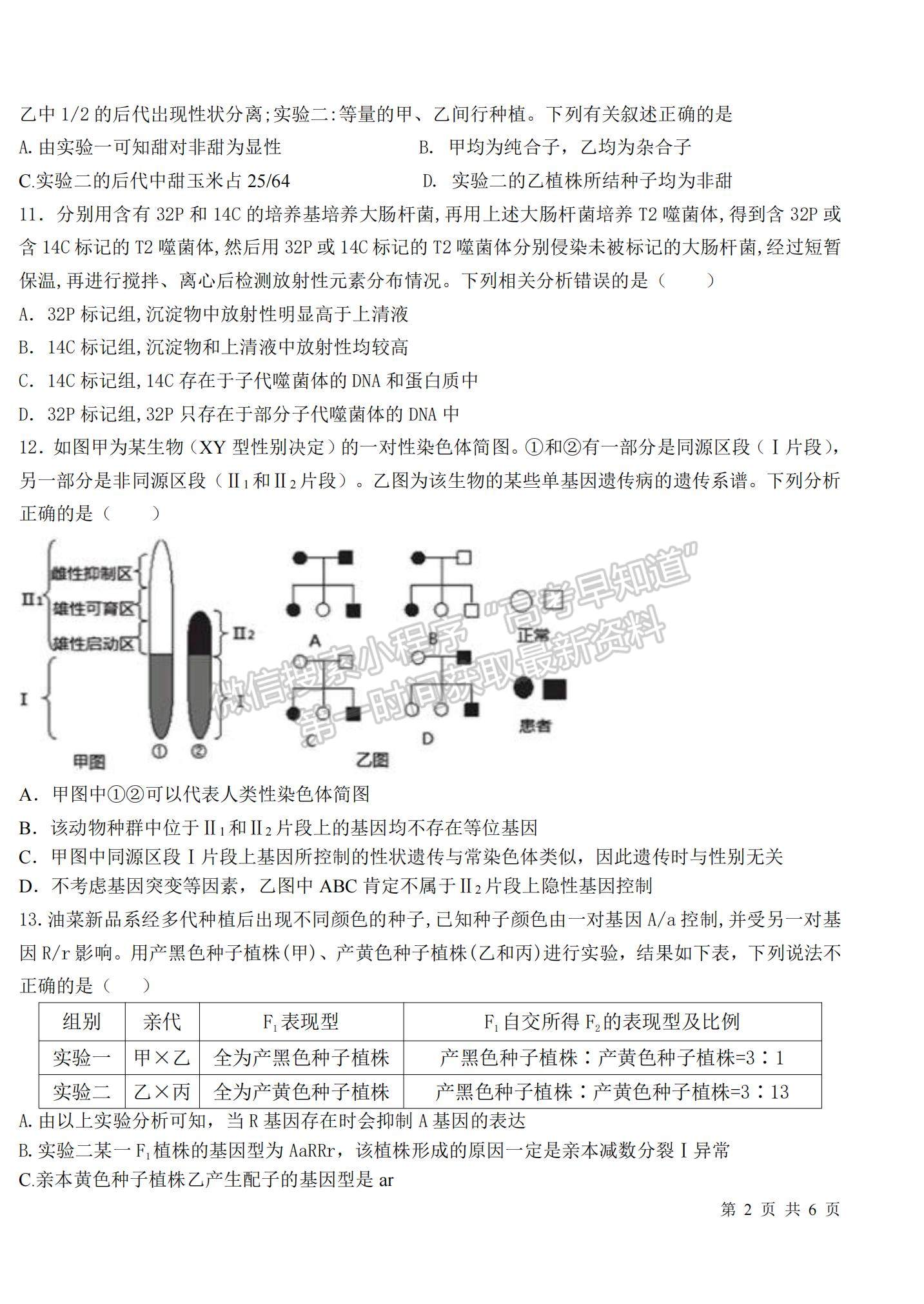 2022山東省高三聯(lián)合質(zhì)量測(cè)評(píng)（10月）生物試題及參考答案