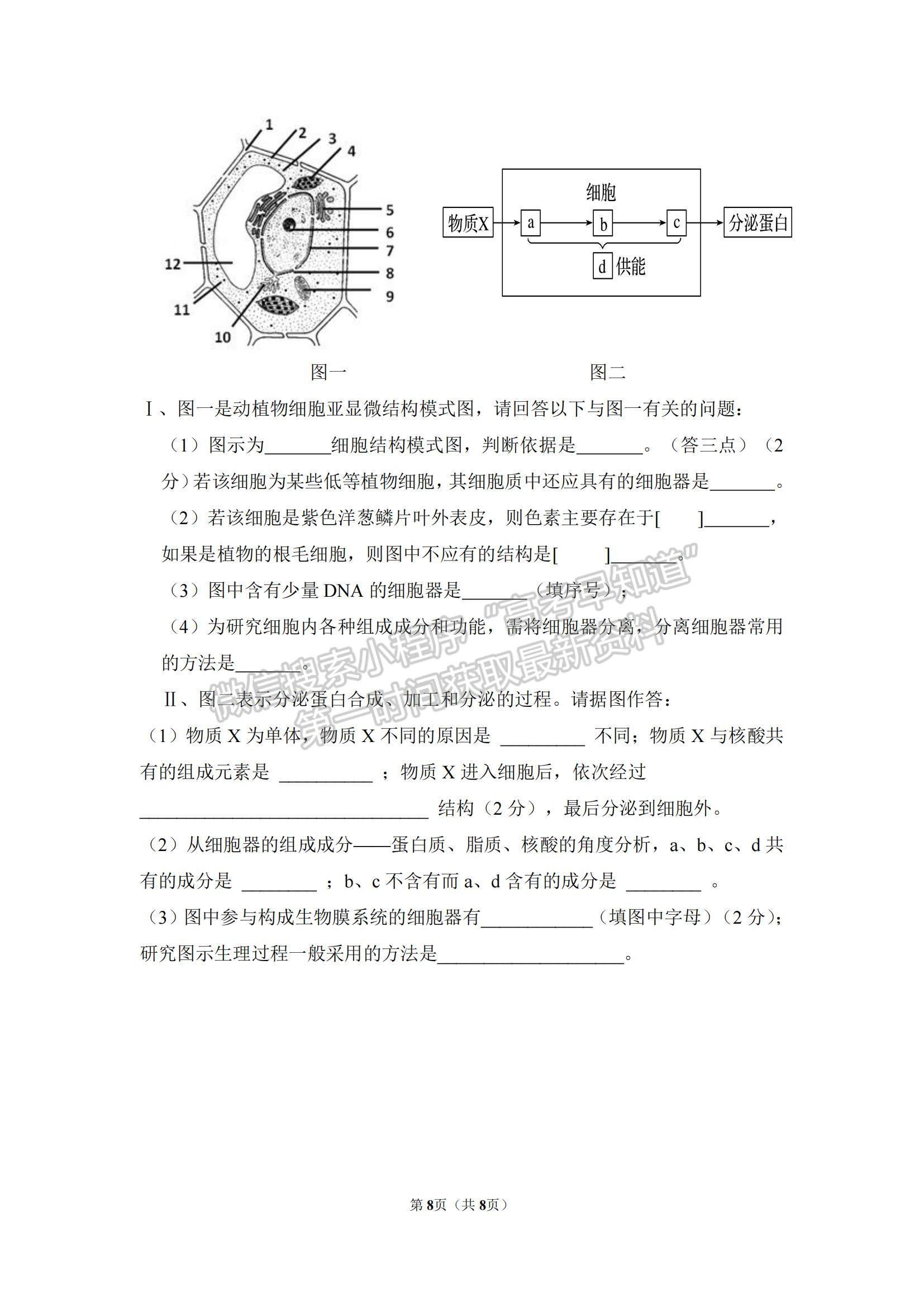 2022河北省雄縣四校高一期中測(cè)試生物試題及參考答案