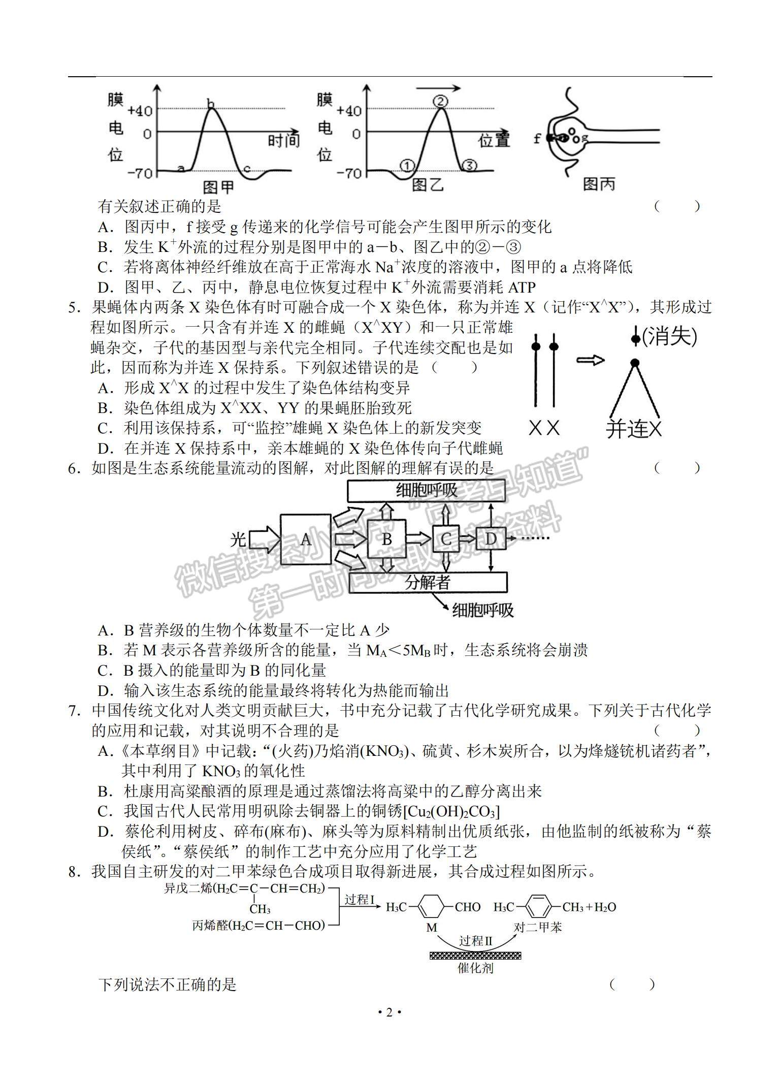 2021安徽省六安市舒城中學高三下學期5月仿真試卷（二）理綜試題及參考答案