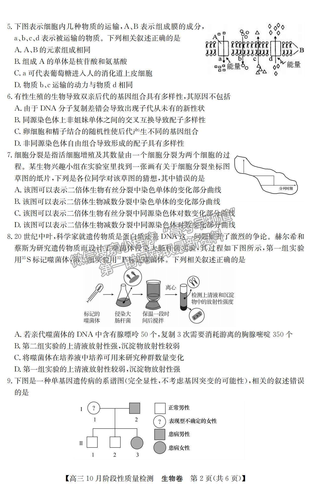 2022廣東普通高中高三10月階段性質量檢測生物試題及參考答案