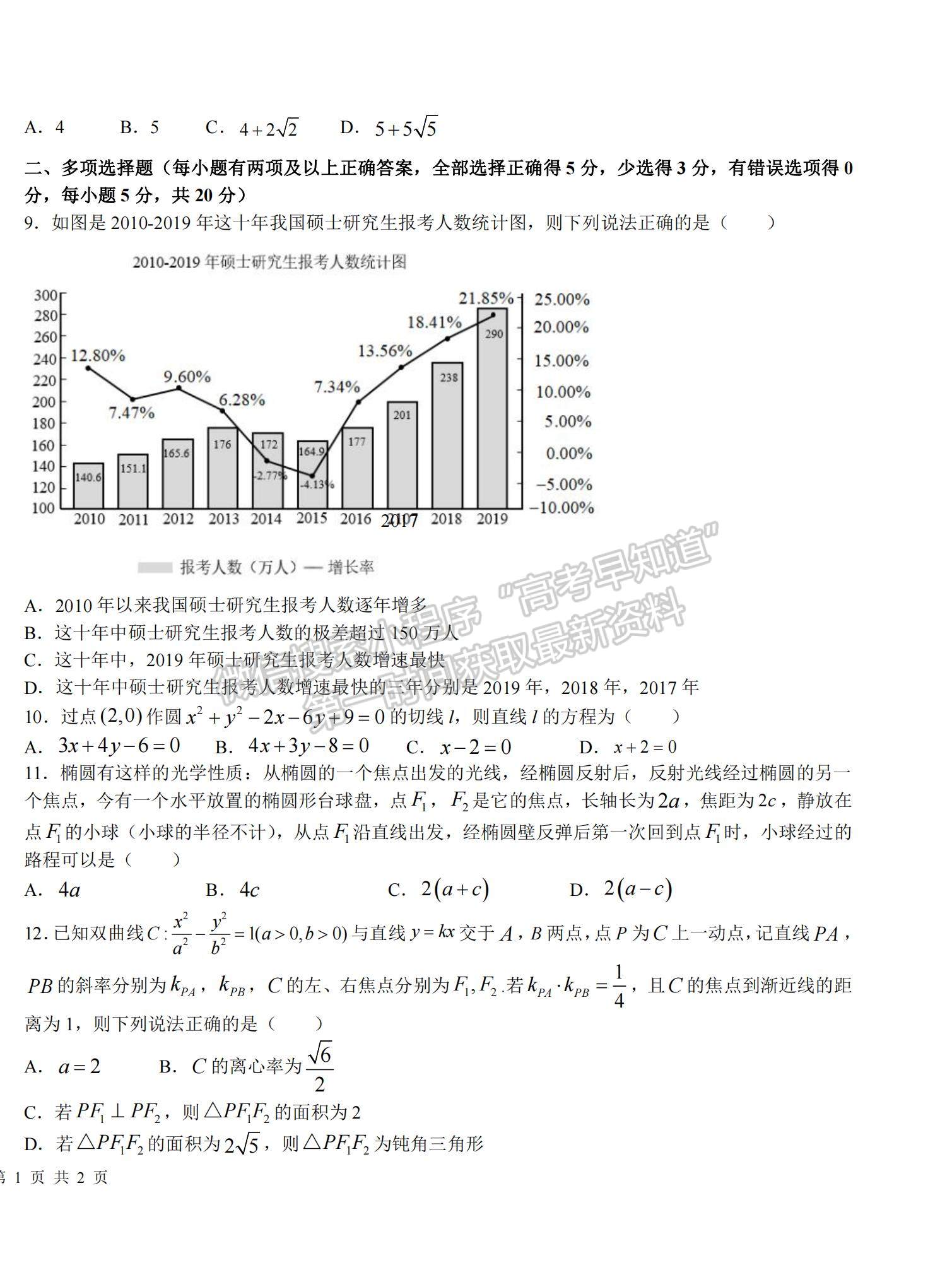 2021重慶市字水中學高二上學期期末調研考試數學試題及參考答案