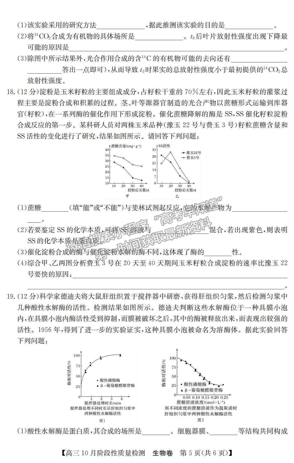 2022廣東普通高中高三10月階段性質(zhì)量檢測生物試題及參考答案