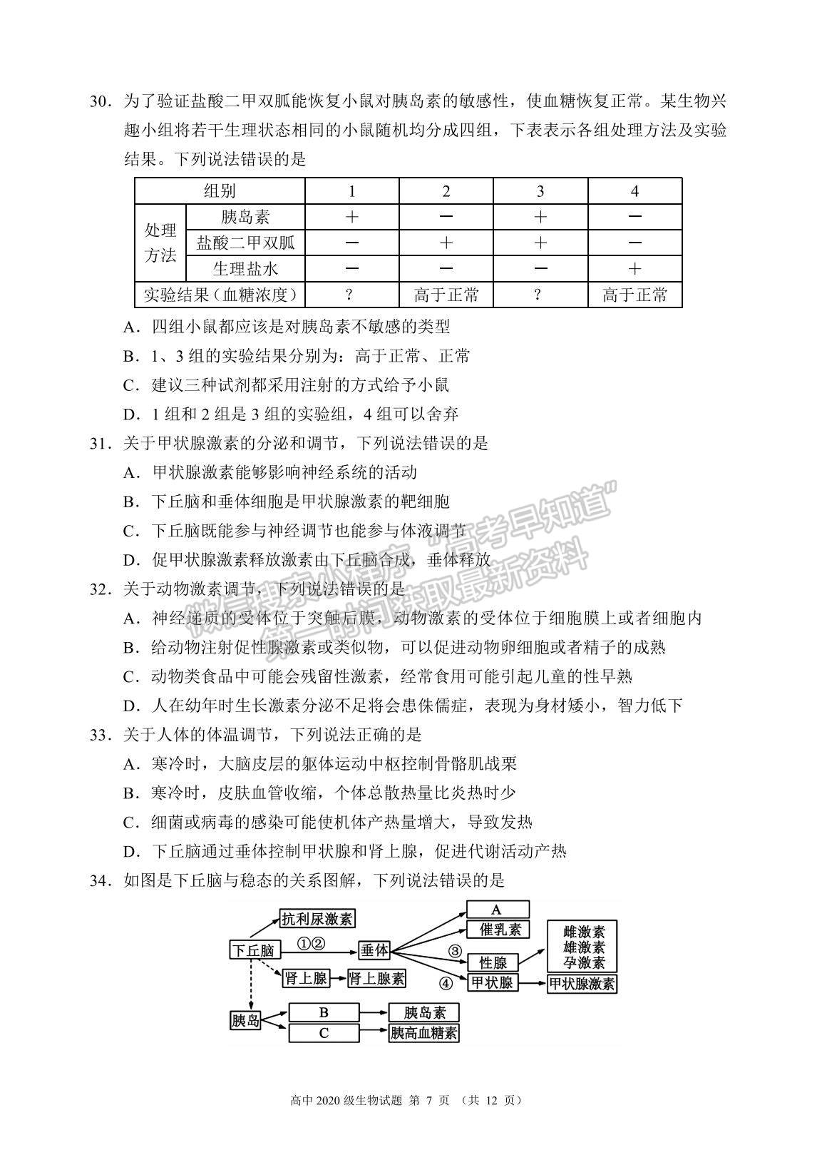 2022四川省蓉城名校聯(lián)盟高二上學(xué)期期中聯(lián)考生物試題及參考答案