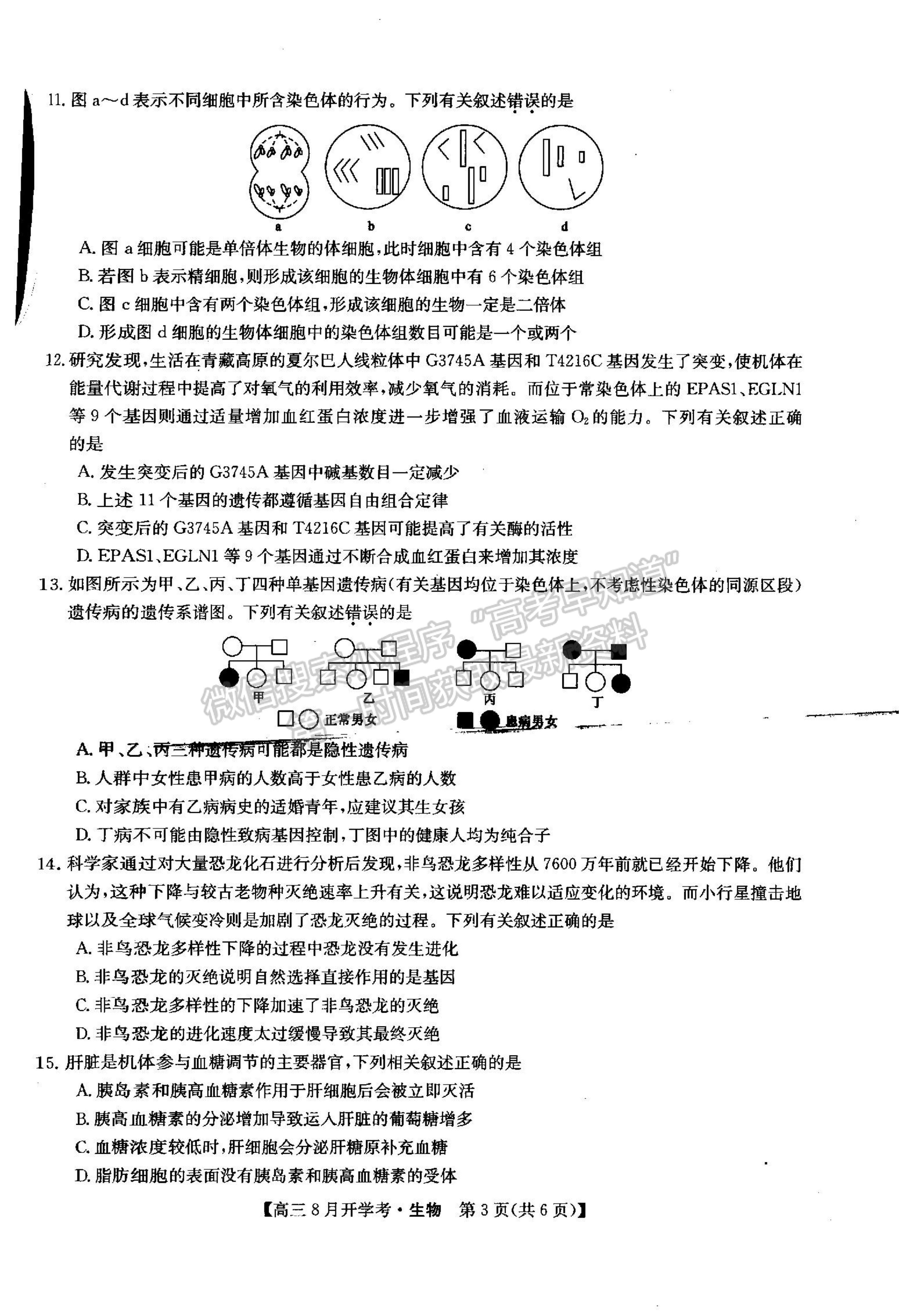 2022河南省信陽市第二高級中學(xué)高三上學(xué)期開學(xué)考生物試卷及參考答案