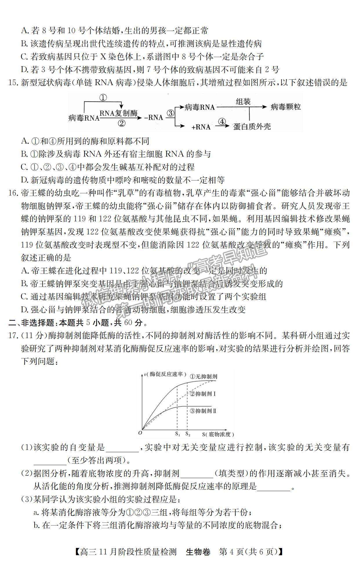 2022廣東省普通高中高三11月階段性質(zhì)量檢測(cè)生物試題及參考答案