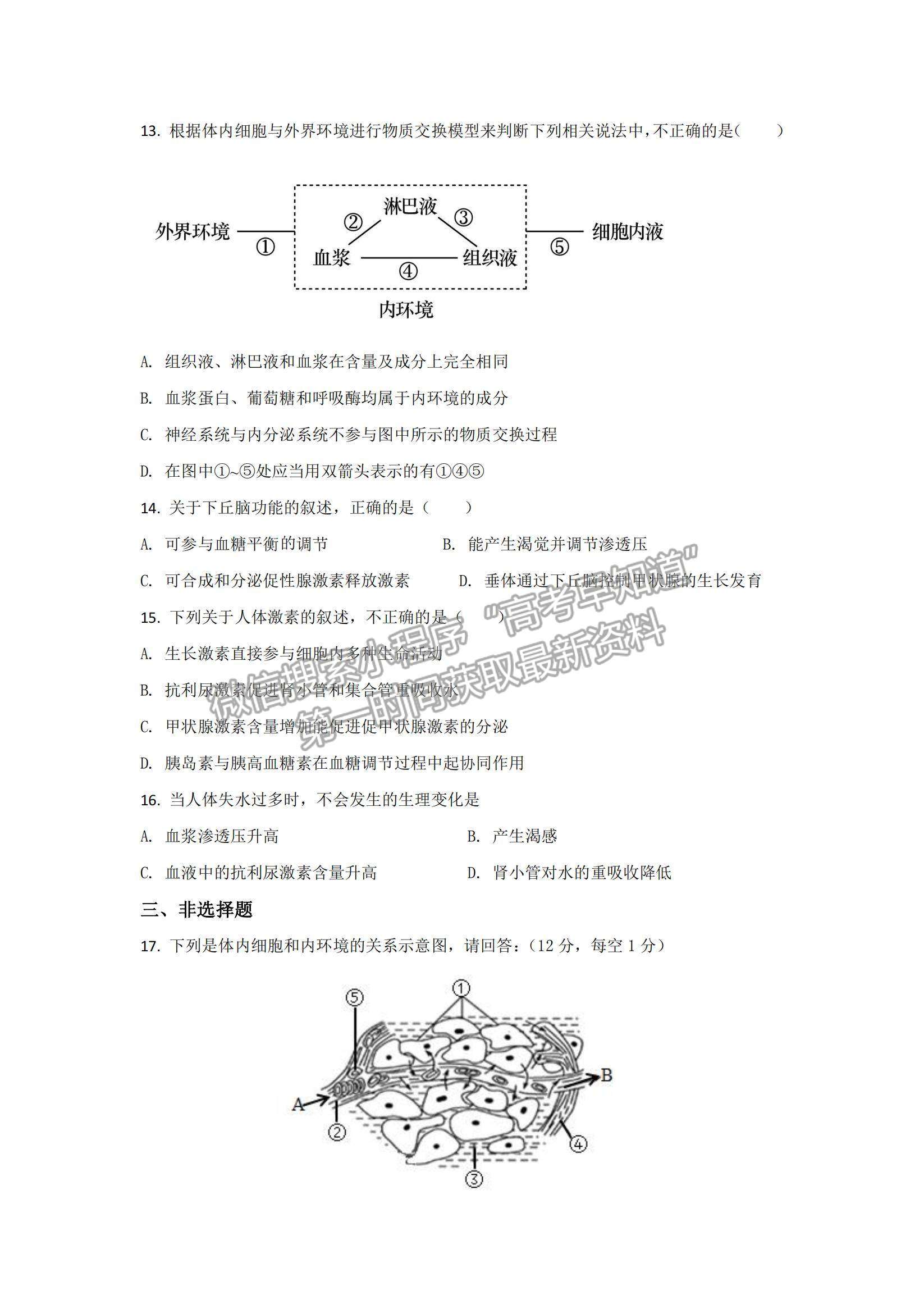 2022湖南省懷化市第五中學(xué)高二上學(xué)期期中考試生物試卷及參考答案