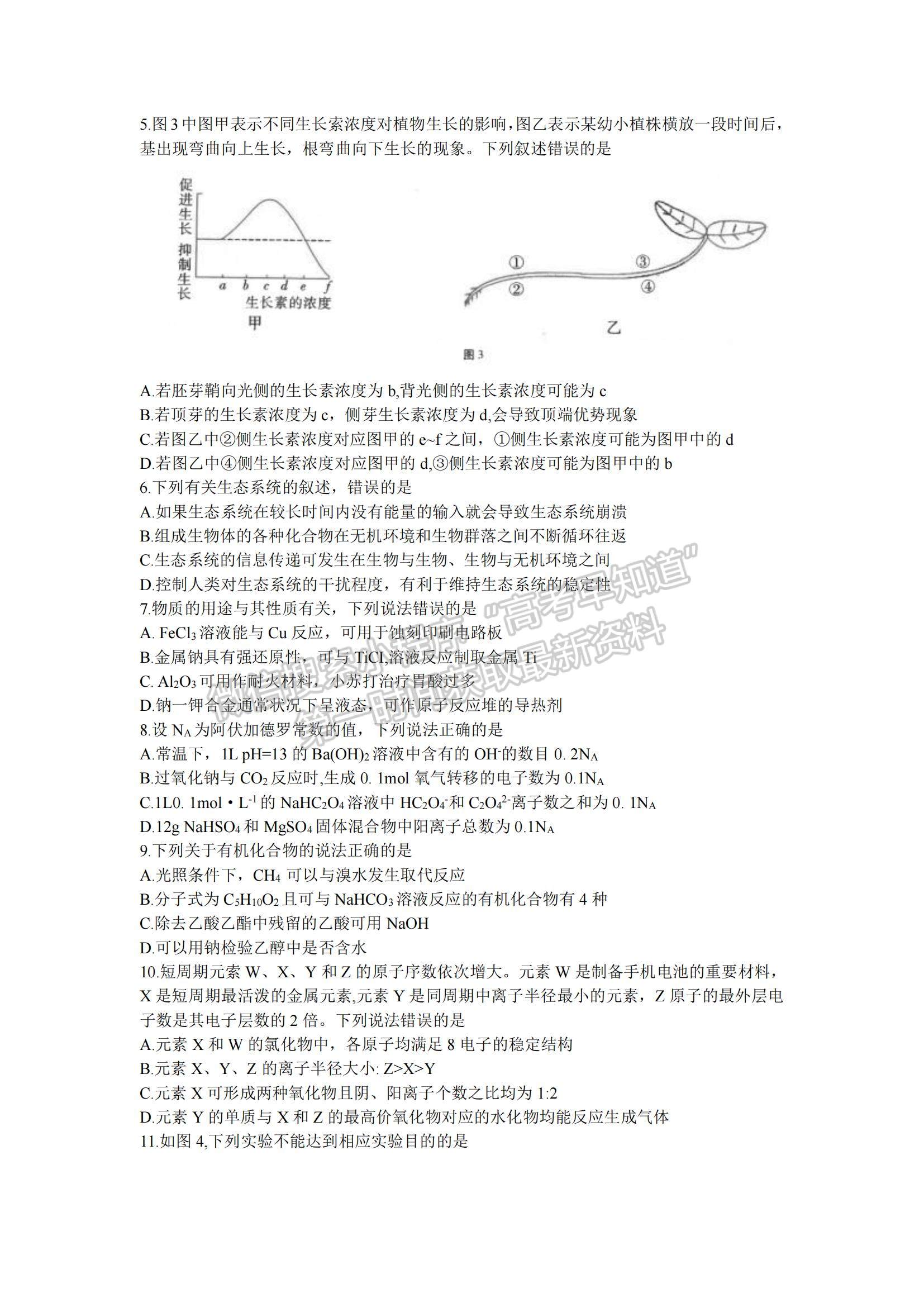 2022云南省師范大學(xué)附屬中學(xué)高三高考適應(yīng)性月考卷（二）理綜試題及參考答案