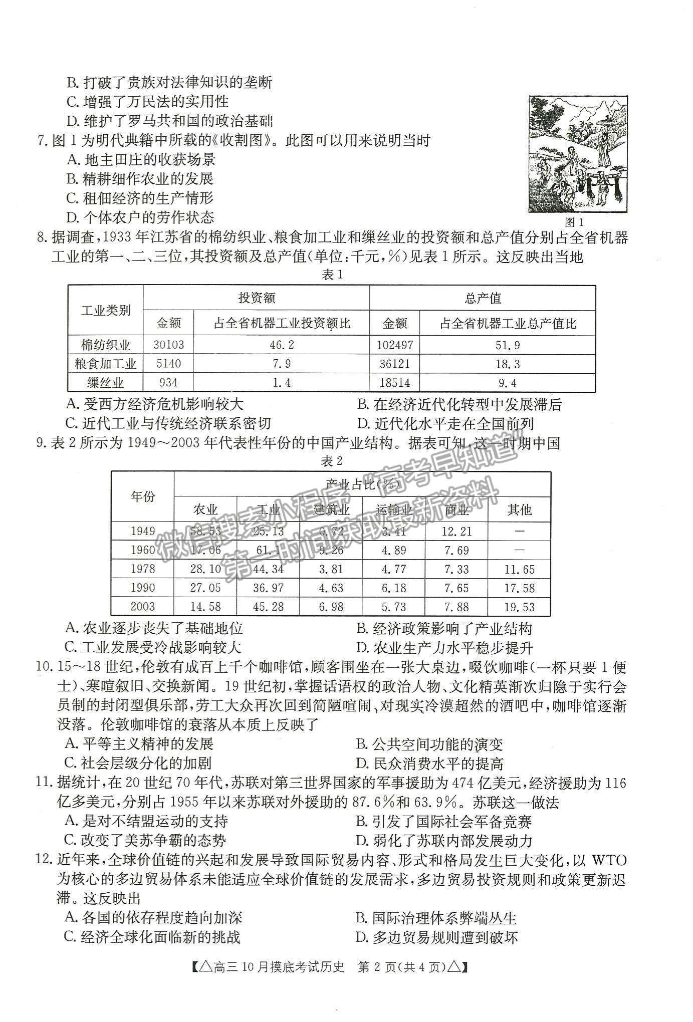 2022河北省保定市高三上學(xué)期摸底考試歷史試卷及參考答案