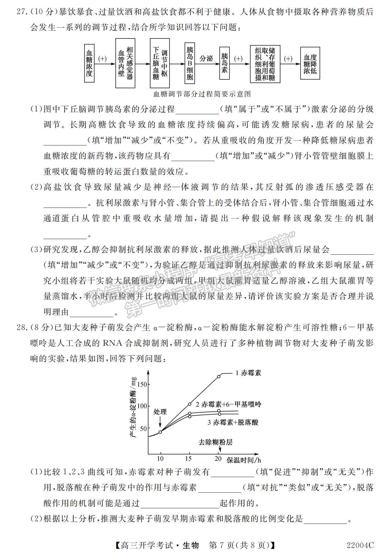 2022河北省邯鄲市肥鄉(xiāng)區(qū)第一中學高三上學期開學考試生物試題及參考答案