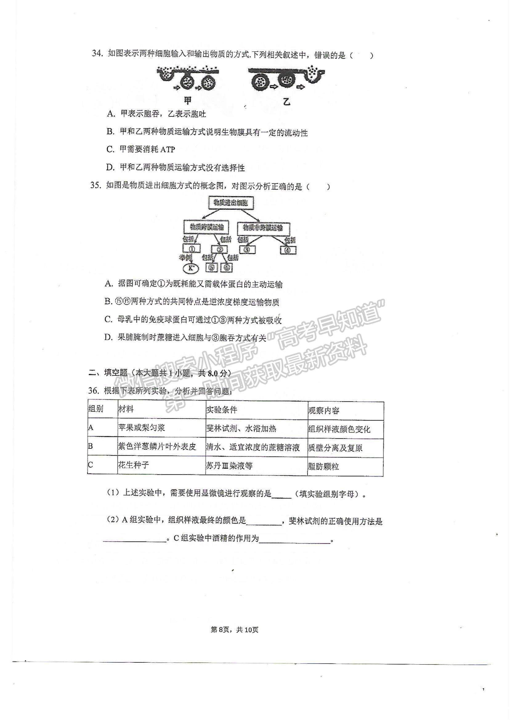 2022天津市軍糧城中學(xué)高一上學(xué)期期中考試生物試題及參考答案