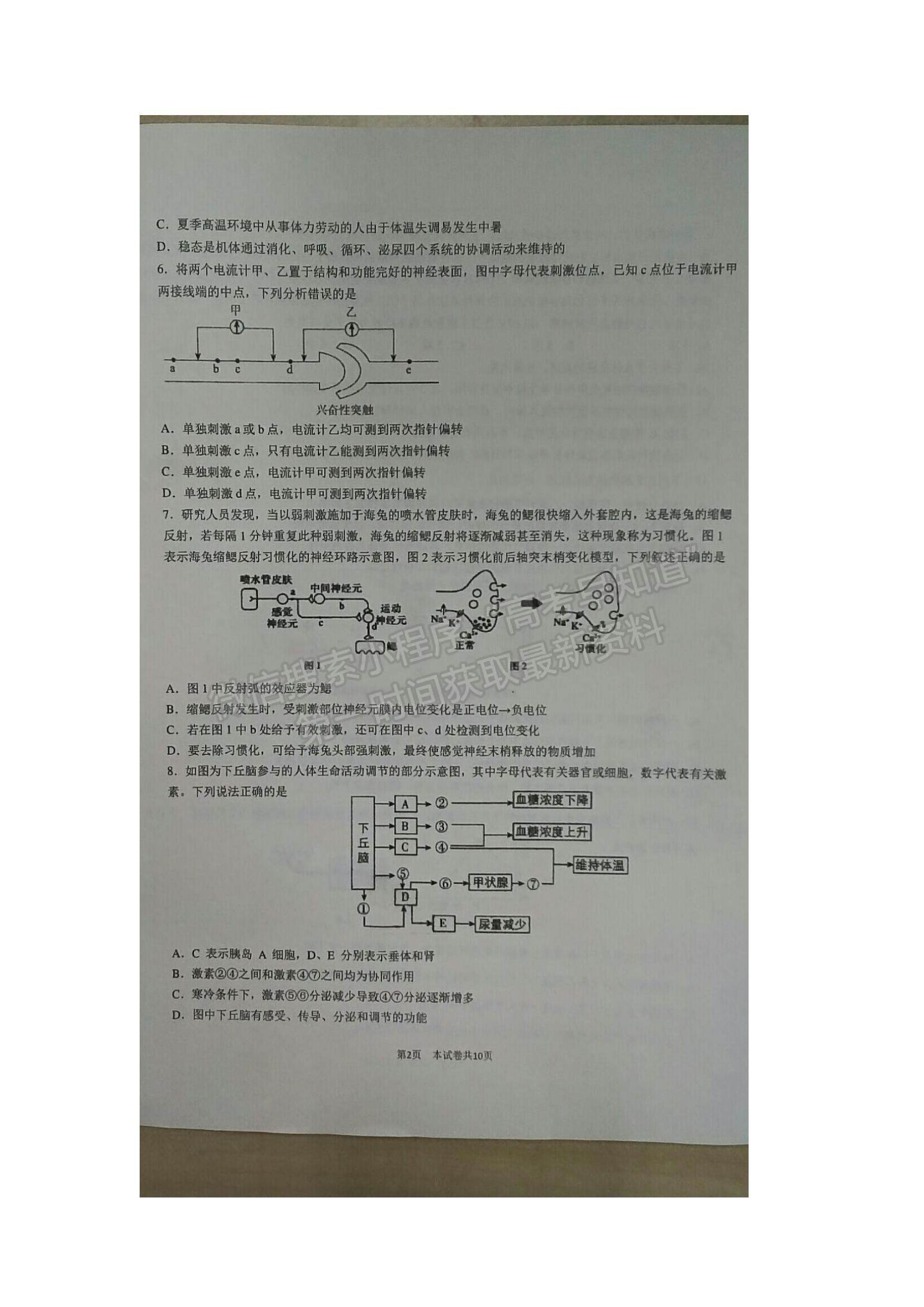 2022江苏省海安市实验中学高二上学期期中考试生物试题及参考答案