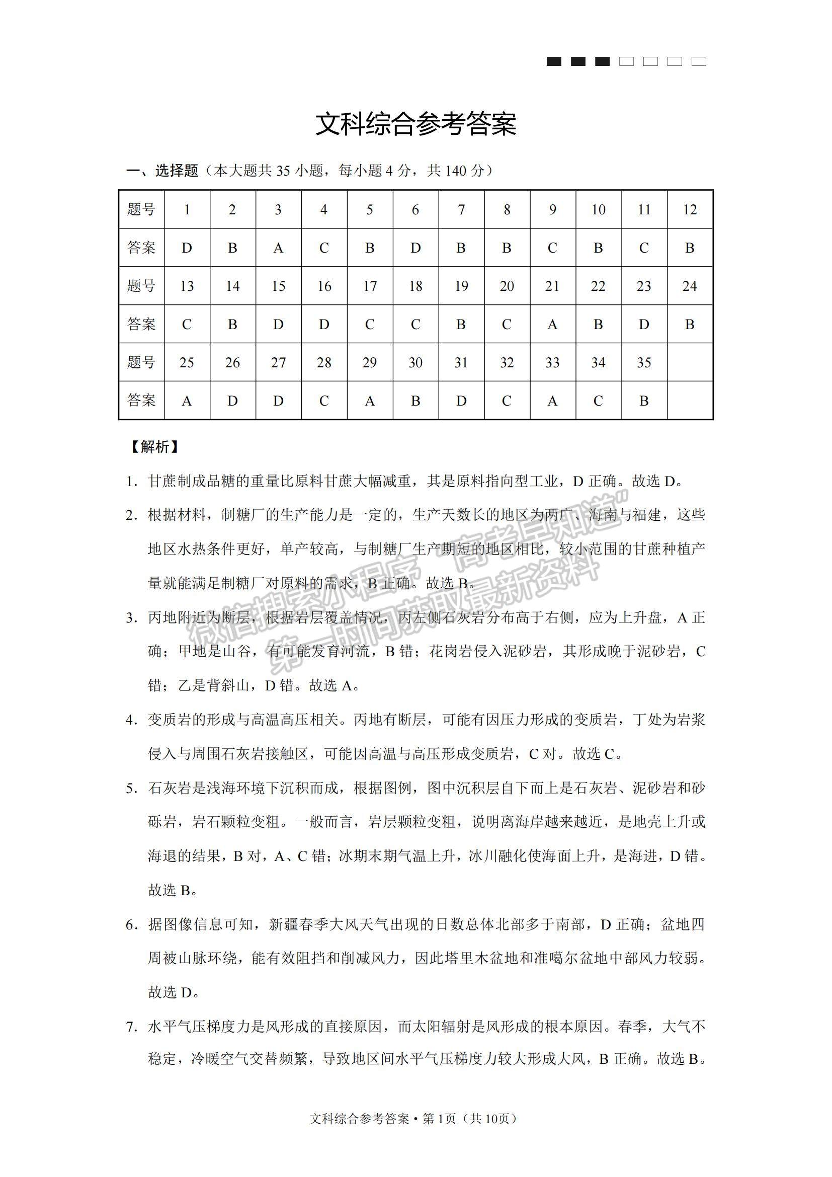 2022云師大附中高考適應性月考卷（五）文綜試題及參考答案