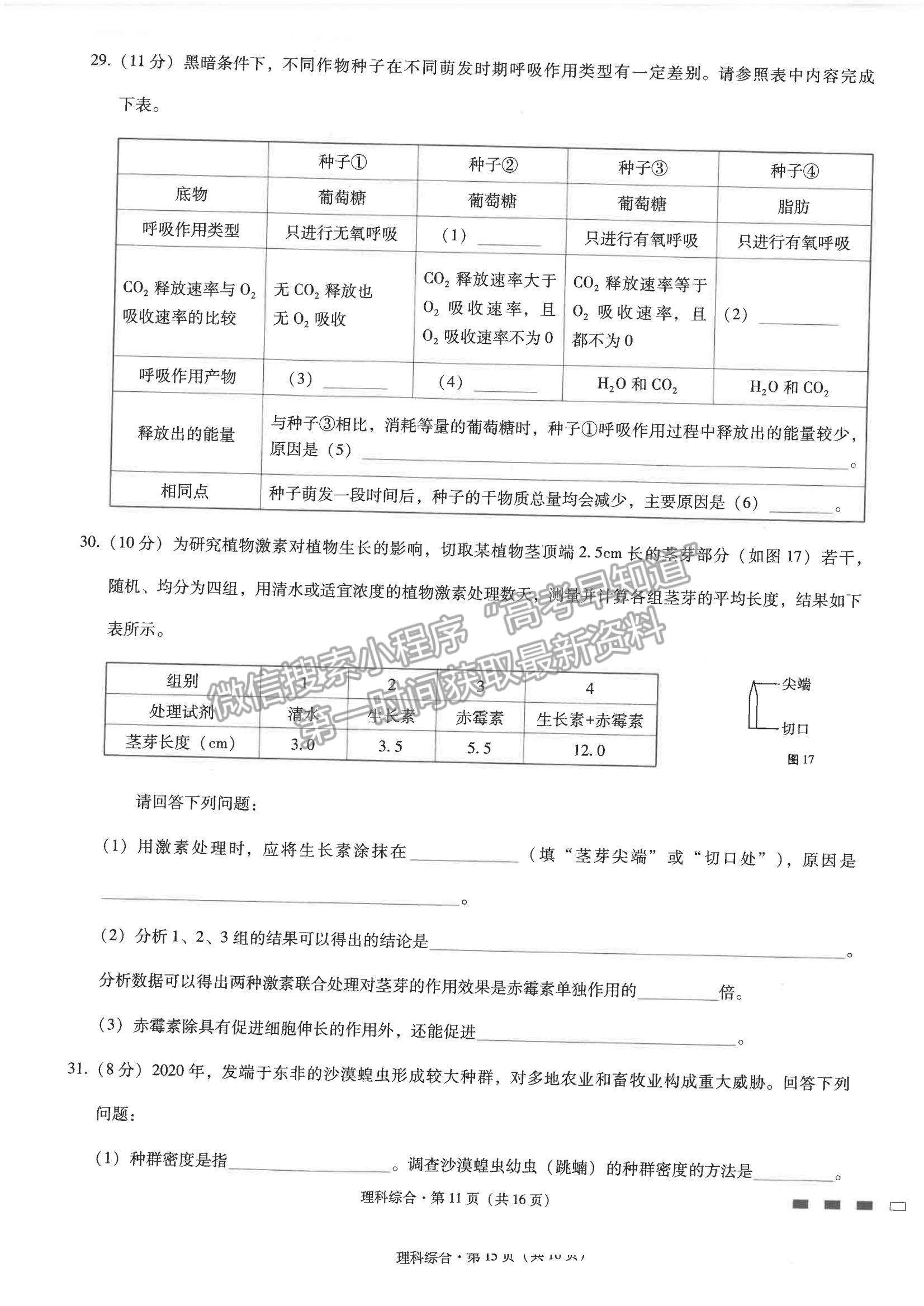 2022云師大附中高考適應(yīng)性月考卷（五）理綜試題及參考答案