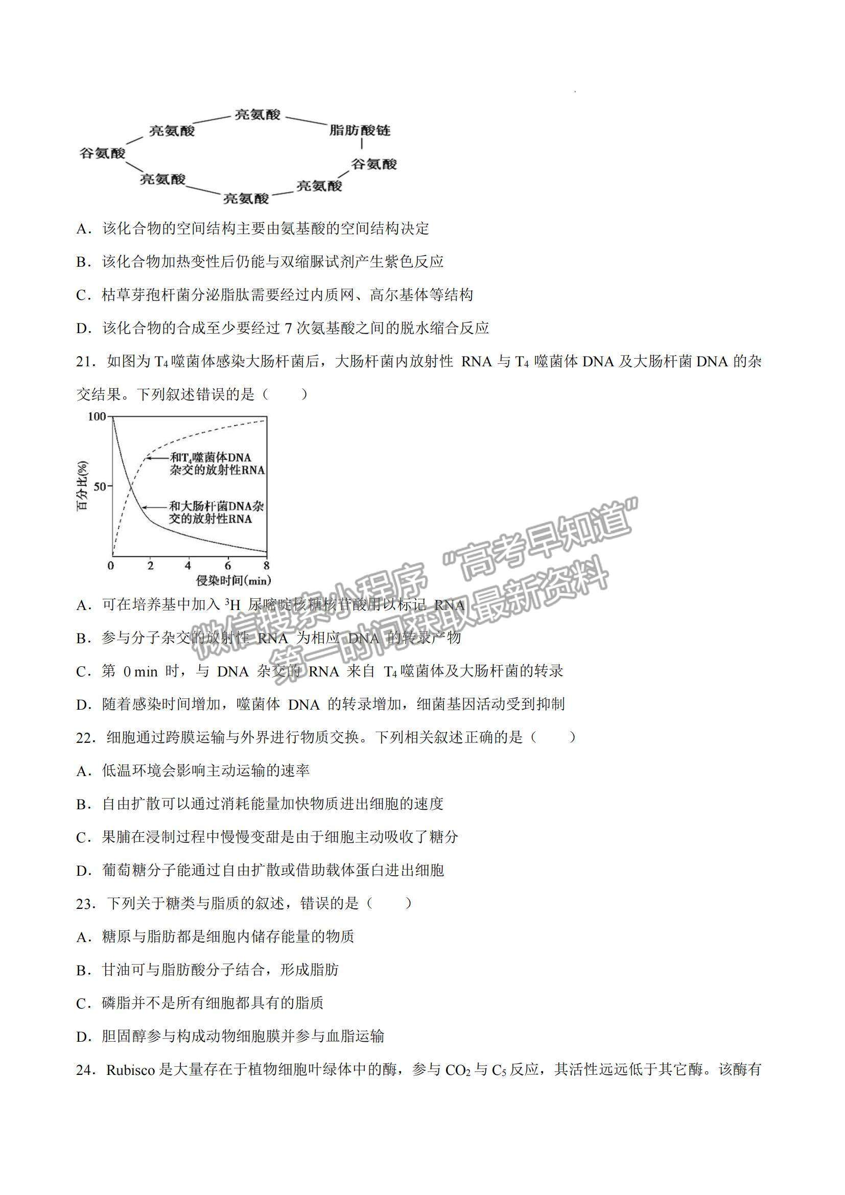 2021年12月山東省普通高中學業(yè)水平合格性考試生物仿真模擬試卷A及參考答案