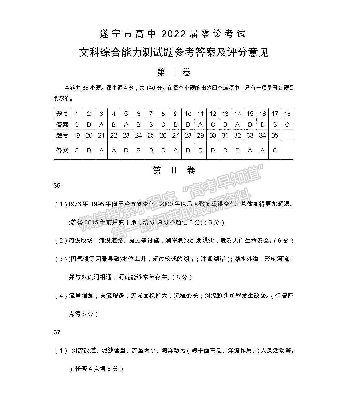 2022四川省遂寧市高中2022屆零診考試文科綜合試卷及答案