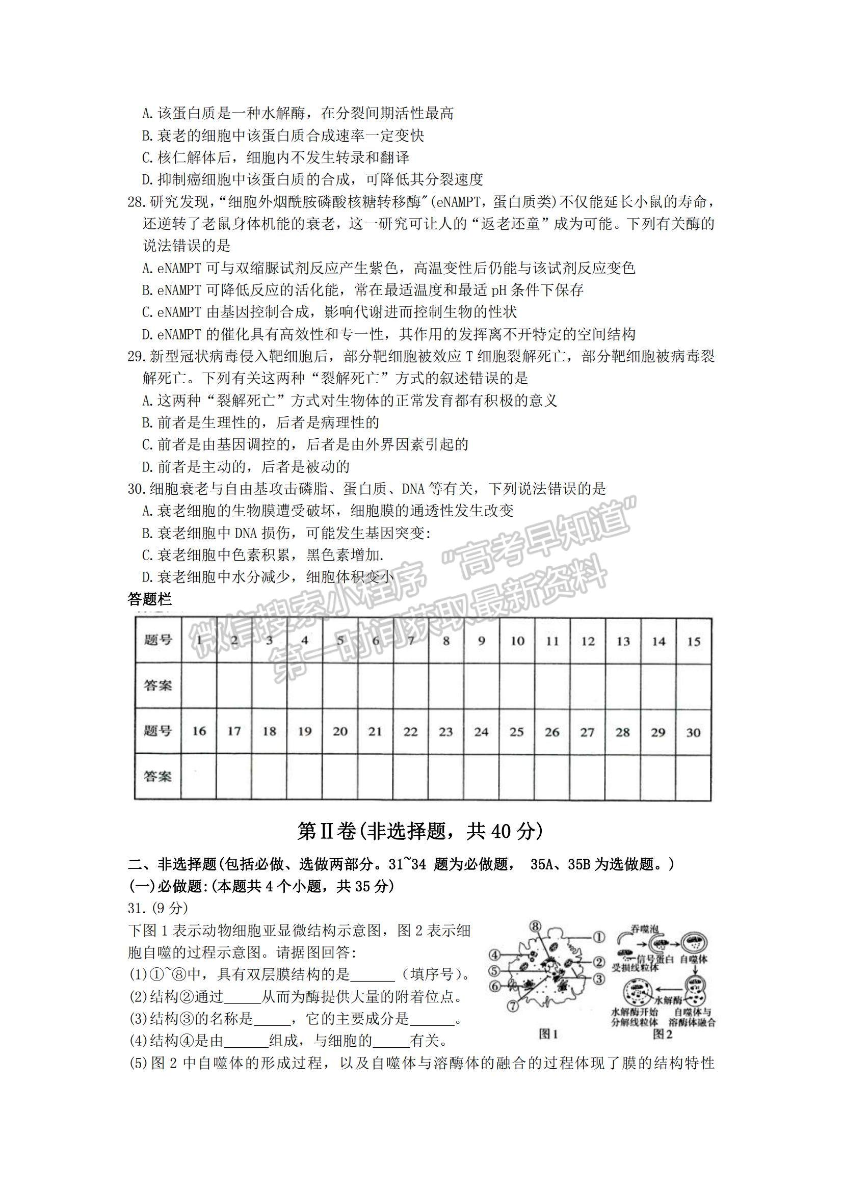 2022山西省太原市高三上學(xué)期期中檢測生物試題及參考答案