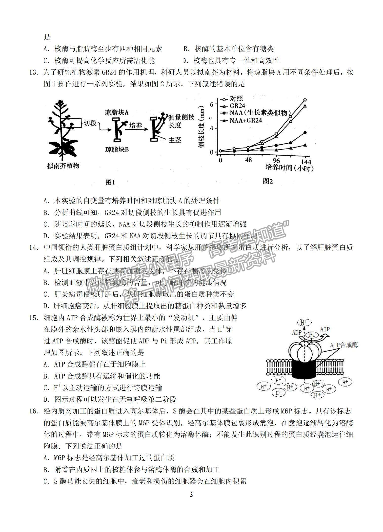 2022福建省龍巖一中高三上學期第一次月考生物試題及參考答案