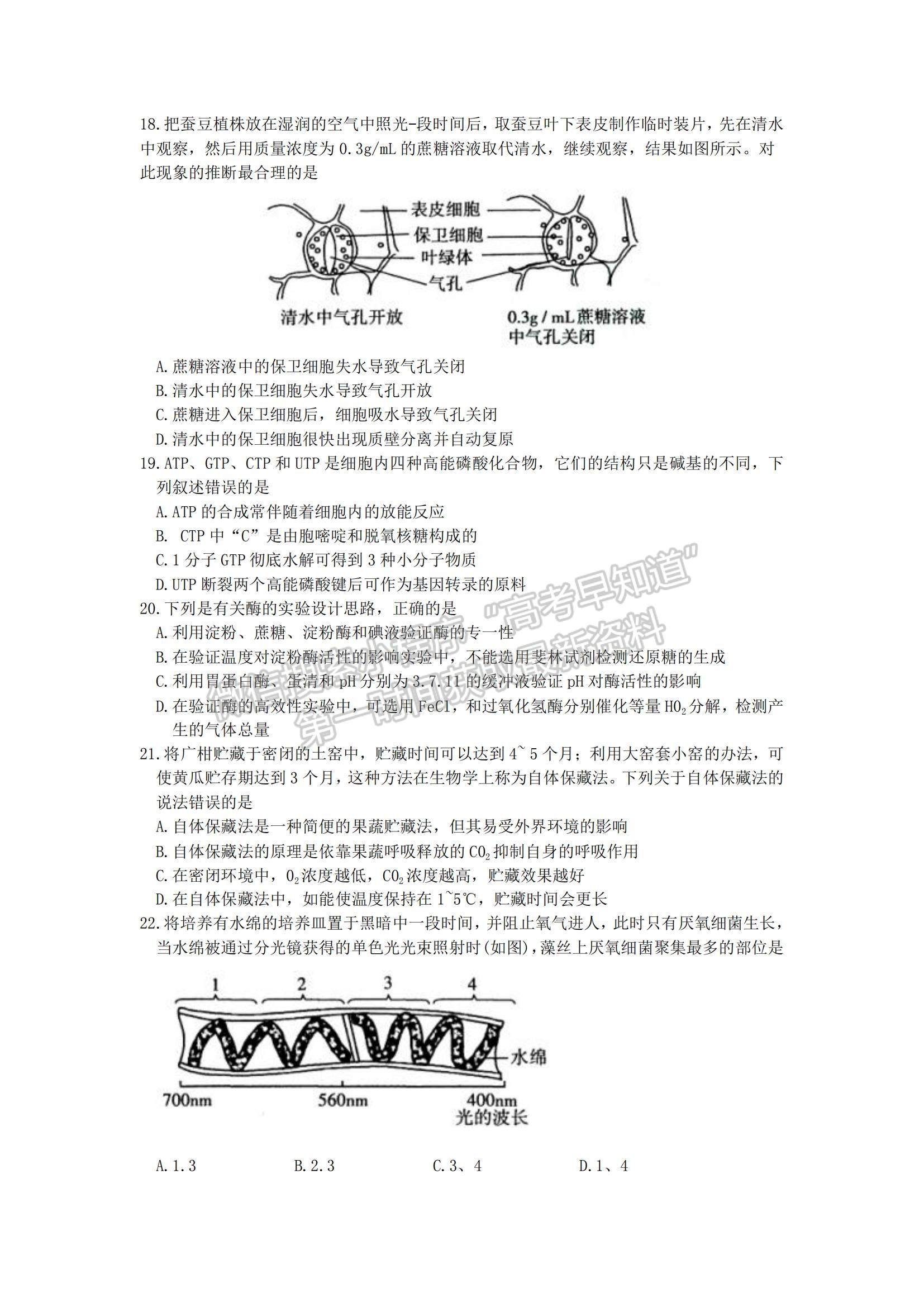 2022山西省太原市高三上学期期中检测生物试题及参考答案