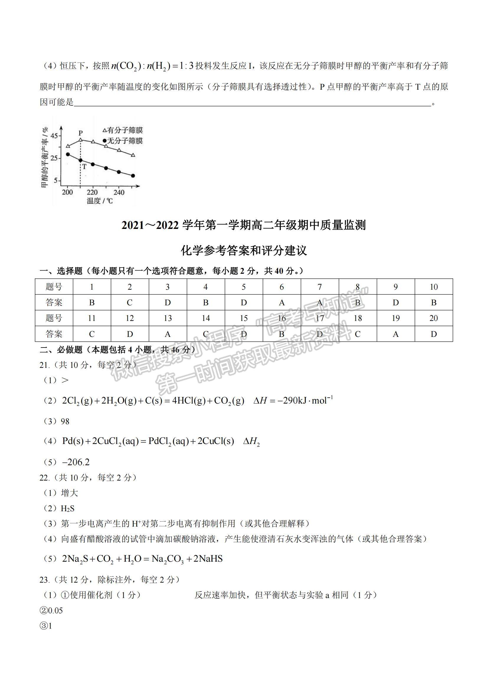 2022山西省太原市高二上學(xué)期期中檢測化學(xué)試題及參考答案