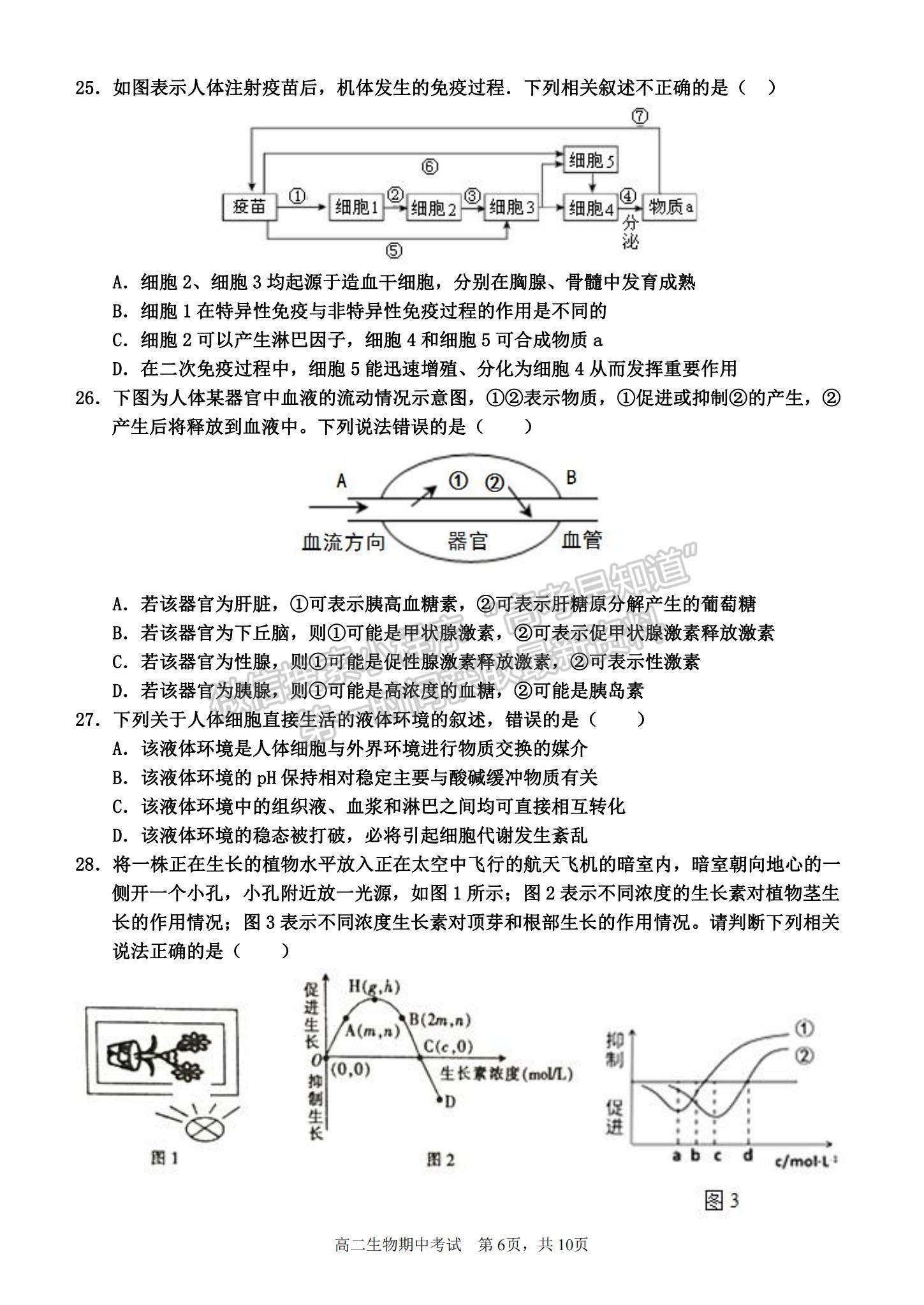 2022河南駐馬店第一高級中學高二上學期期中考試生物試題及參考答案