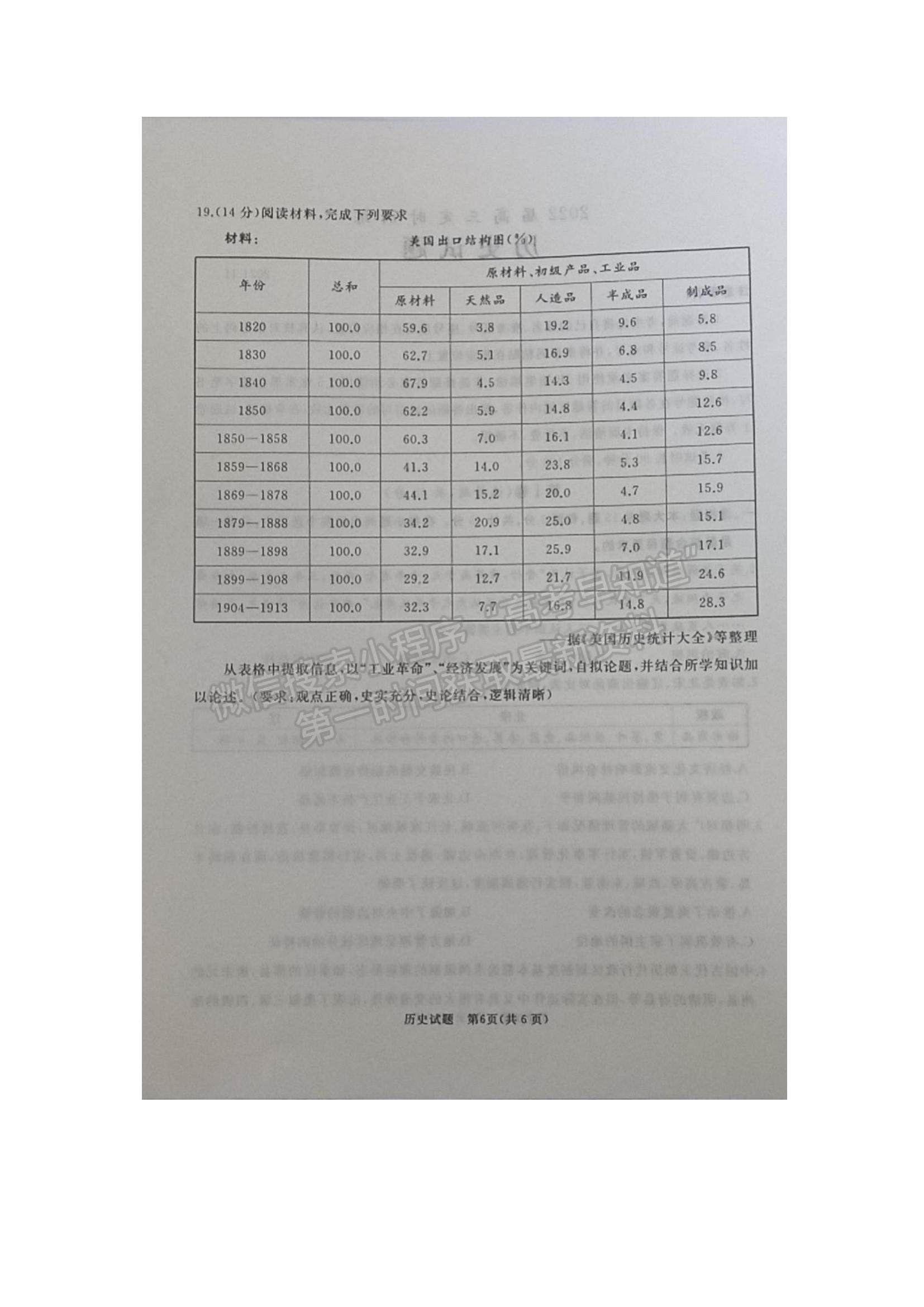 2022山東省棗莊滕州市高三上學期期中考試歷史試題及參考答案