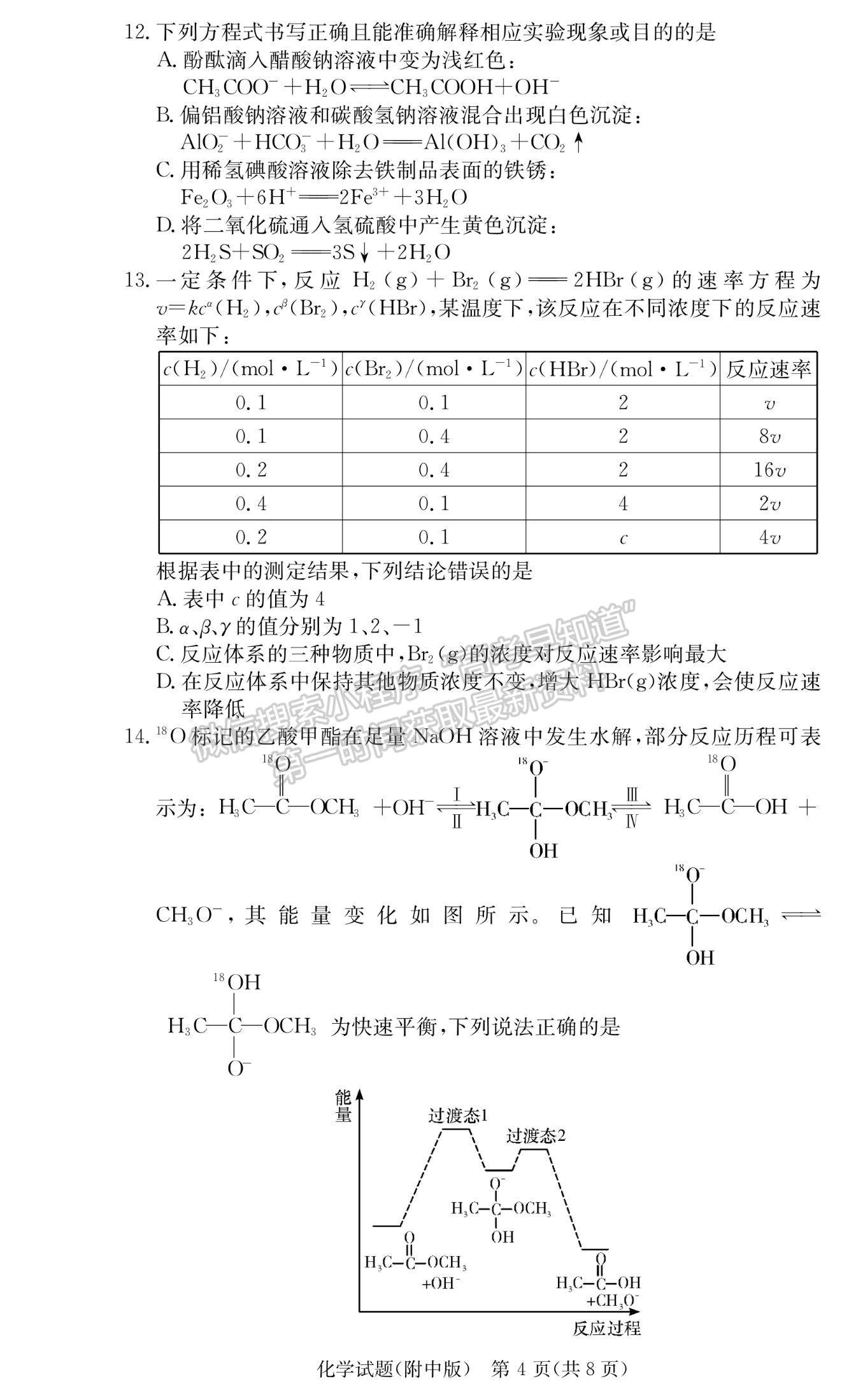 2022湖師大附中高三上學(xué)期月考（三）化學(xué)試題及參考答案