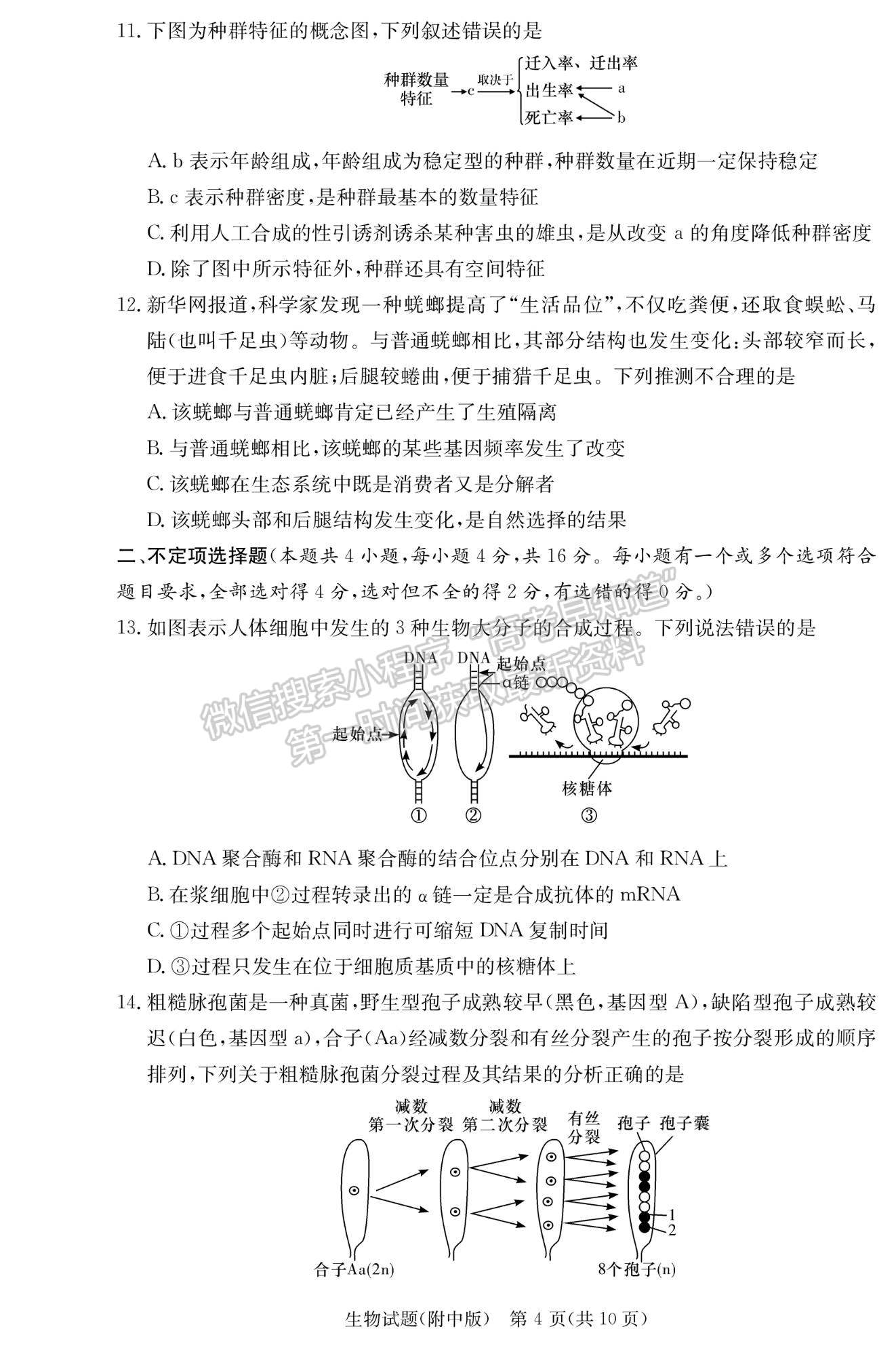 2022湖師大附中高三上學(xué)期月考（三）生物試題及參考答案