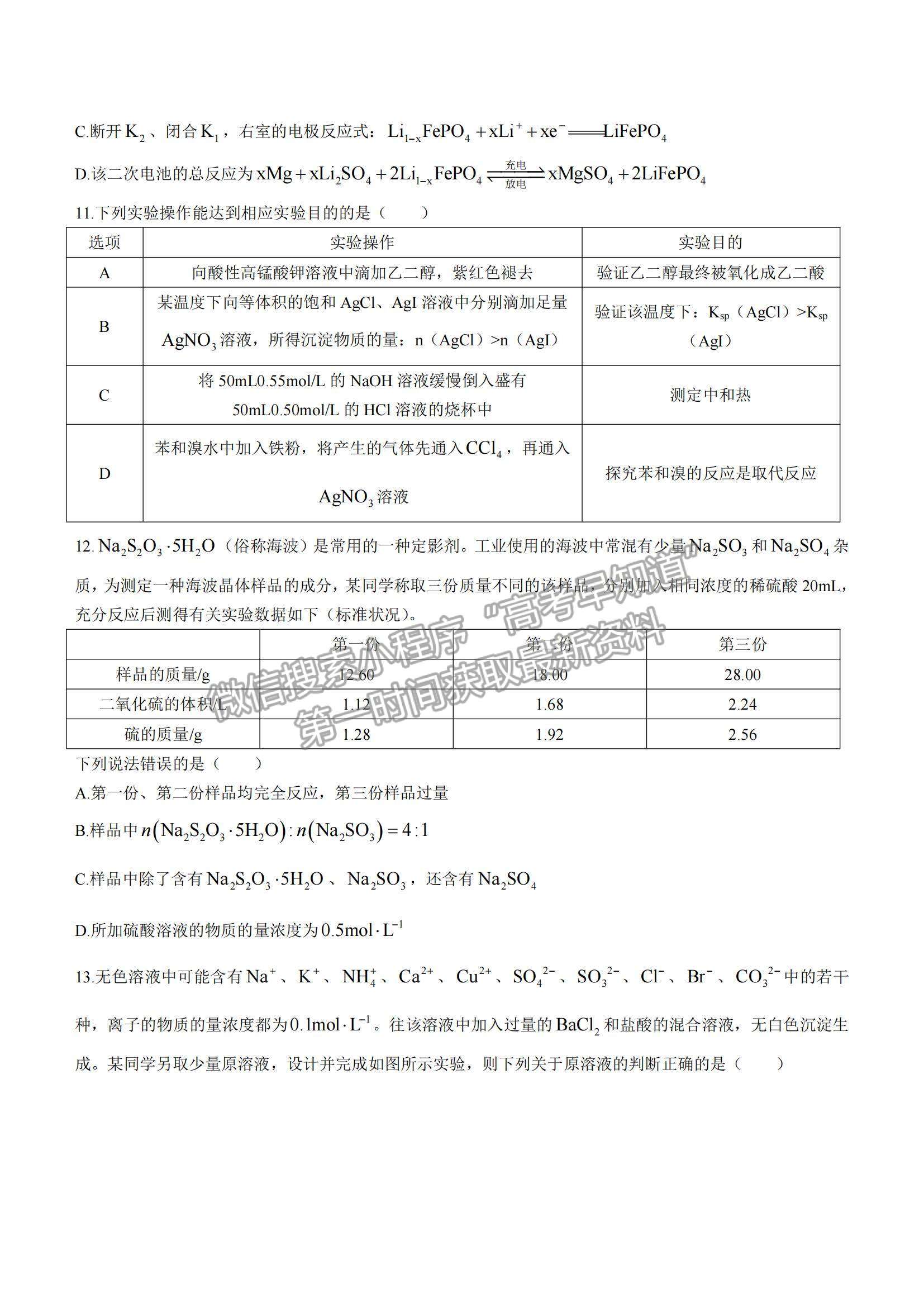 2022江西省景德鎮(zhèn)市高三第一次質檢化學試題及參考答案