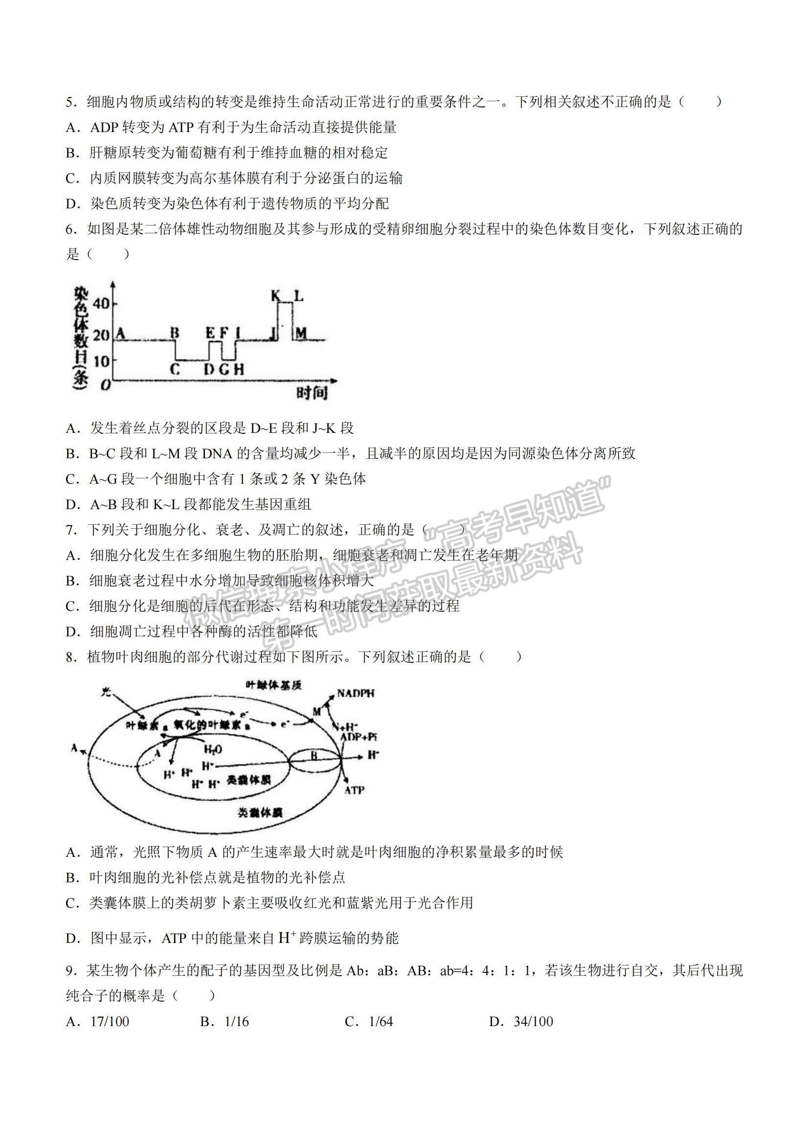 2022江西省景德鎮(zhèn)市高三第一次質(zhì)檢生物試題及參考答案