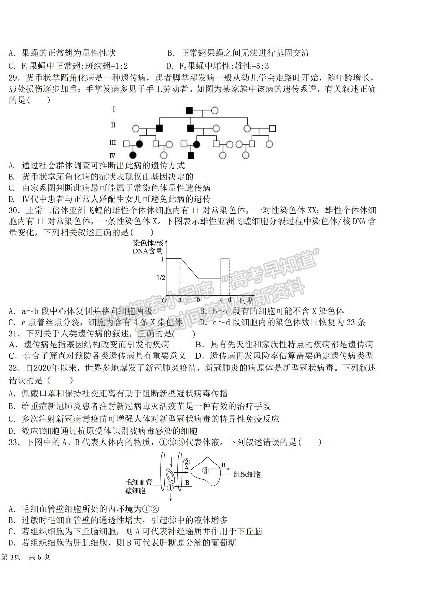 2022黑龍江省哈爾濱市第六中學高三上學期期中考試生物試題及參考答案