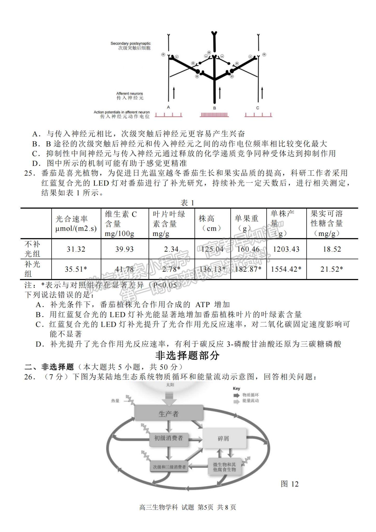 2022浙江省七彩陽光新高考研究聯(lián)盟高三上學期期中聯(lián)考生物試卷及答案