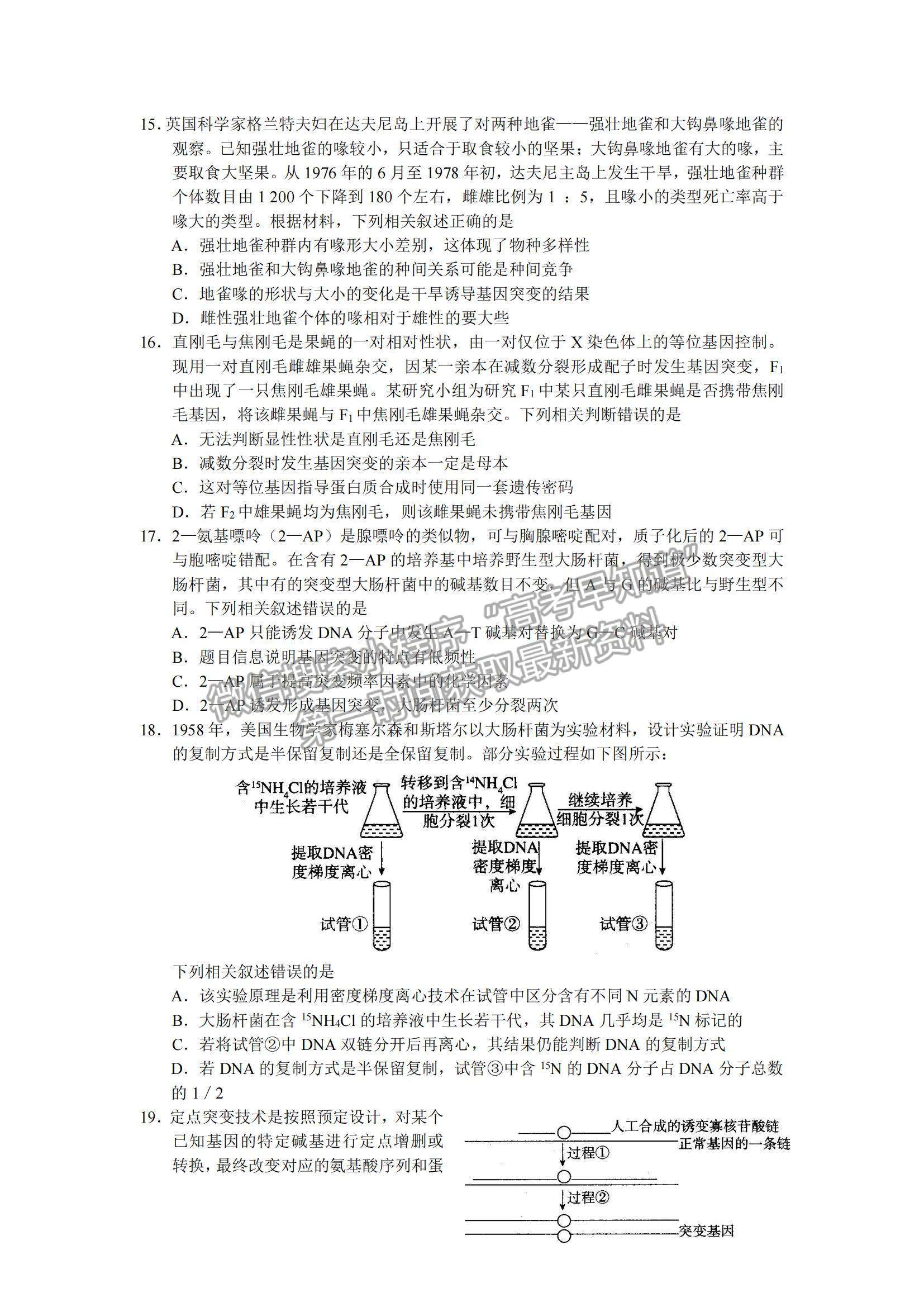 2022河南六市重點高中高三上學(xué)期11月聯(lián)合考試生物試題及參考答案