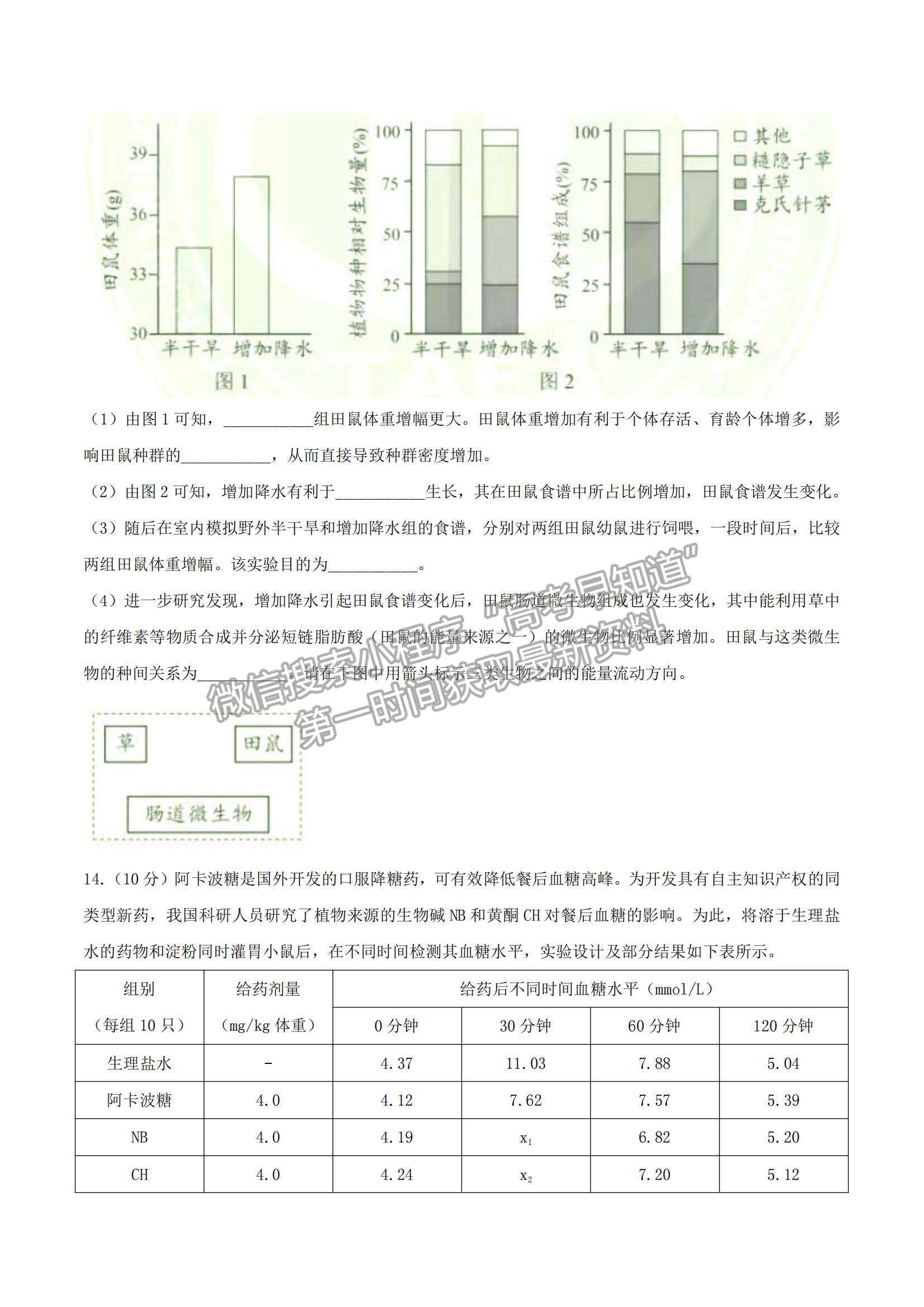 2021天津高考生物真題及參考答案