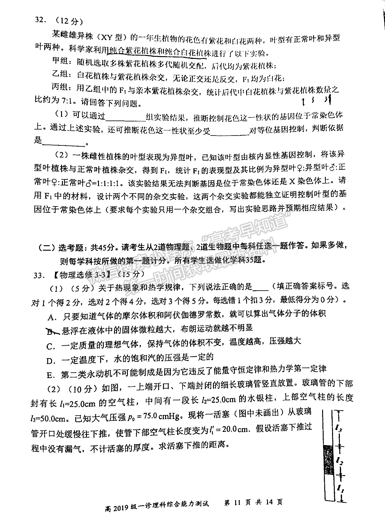 2022四川省宜賓市普通高中2019級(jí)第一次診斷考試?yán)砜凭C合試題及答案