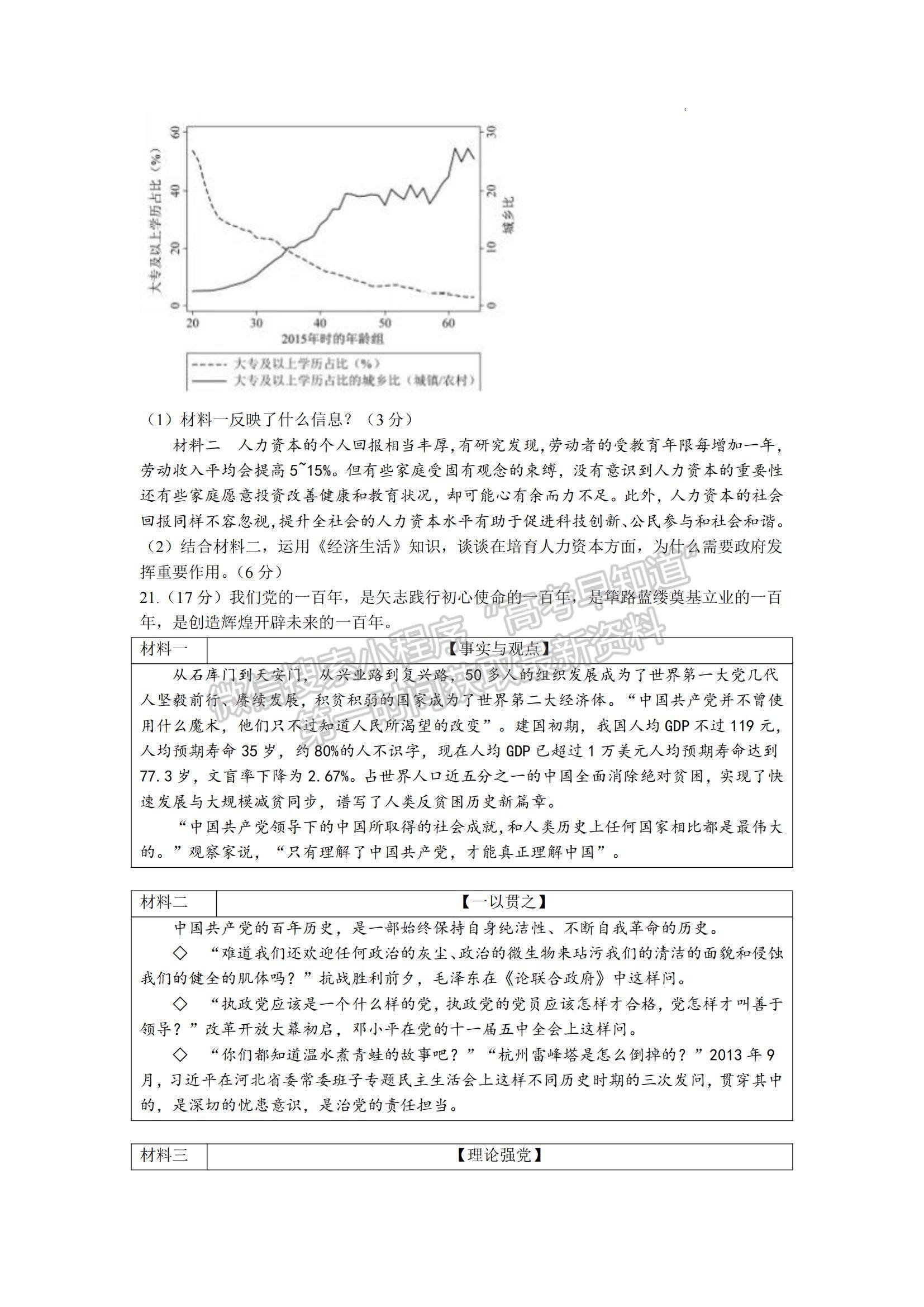 2021年高考北京卷政治真題試卷及參考答案