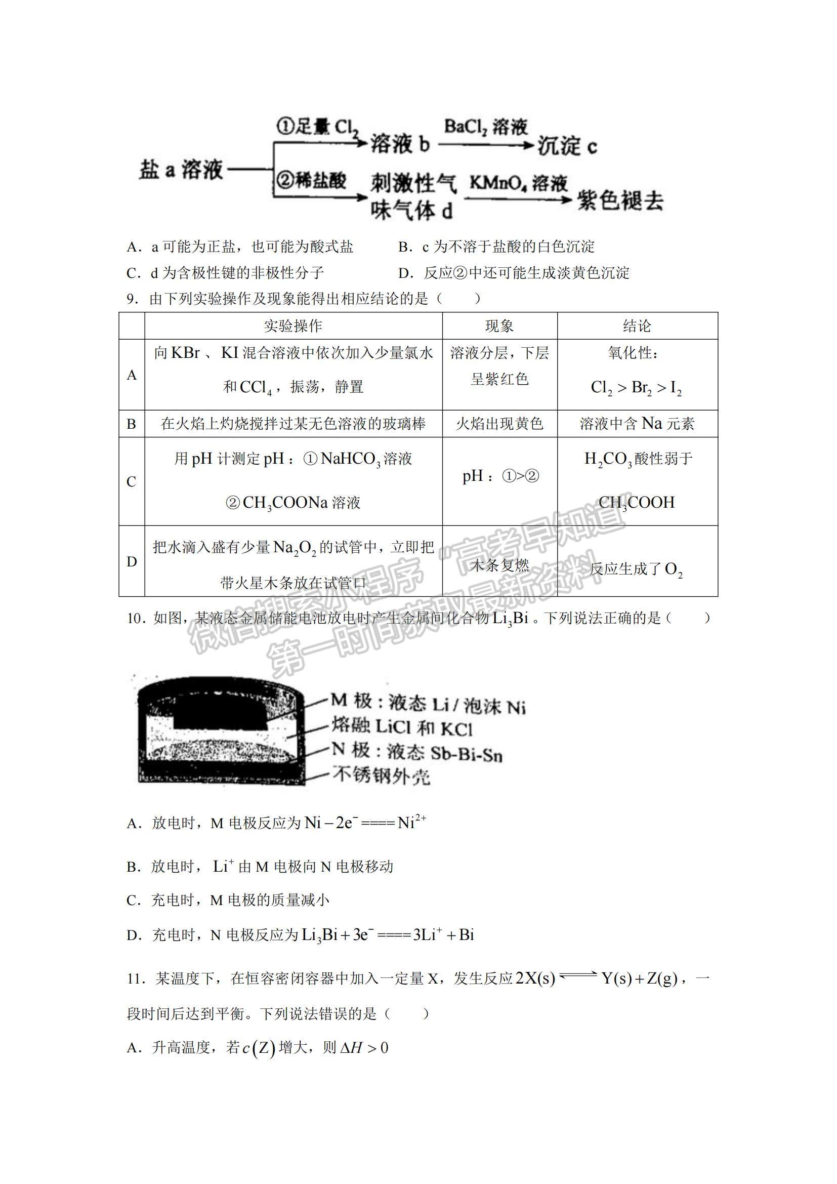 2021年遼寧高考化學真題及參考答案