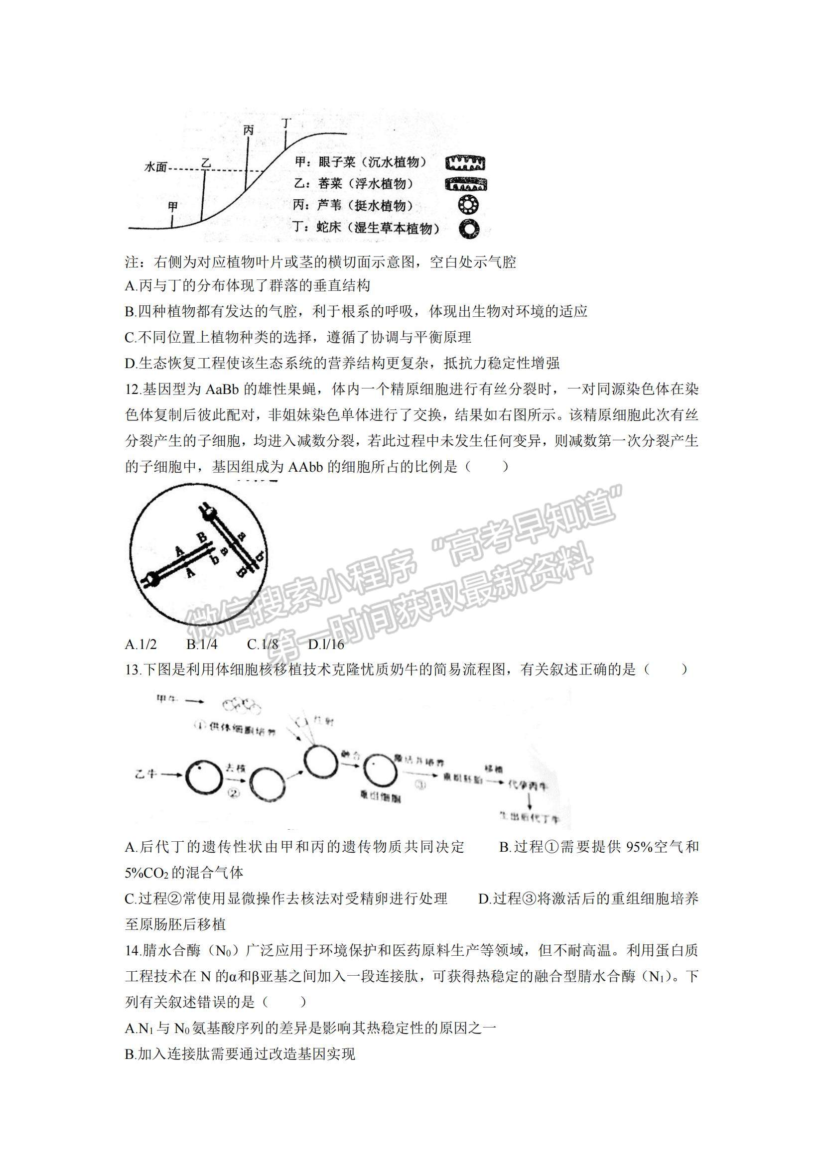 2021年遼寧高考生物真題及參考答案