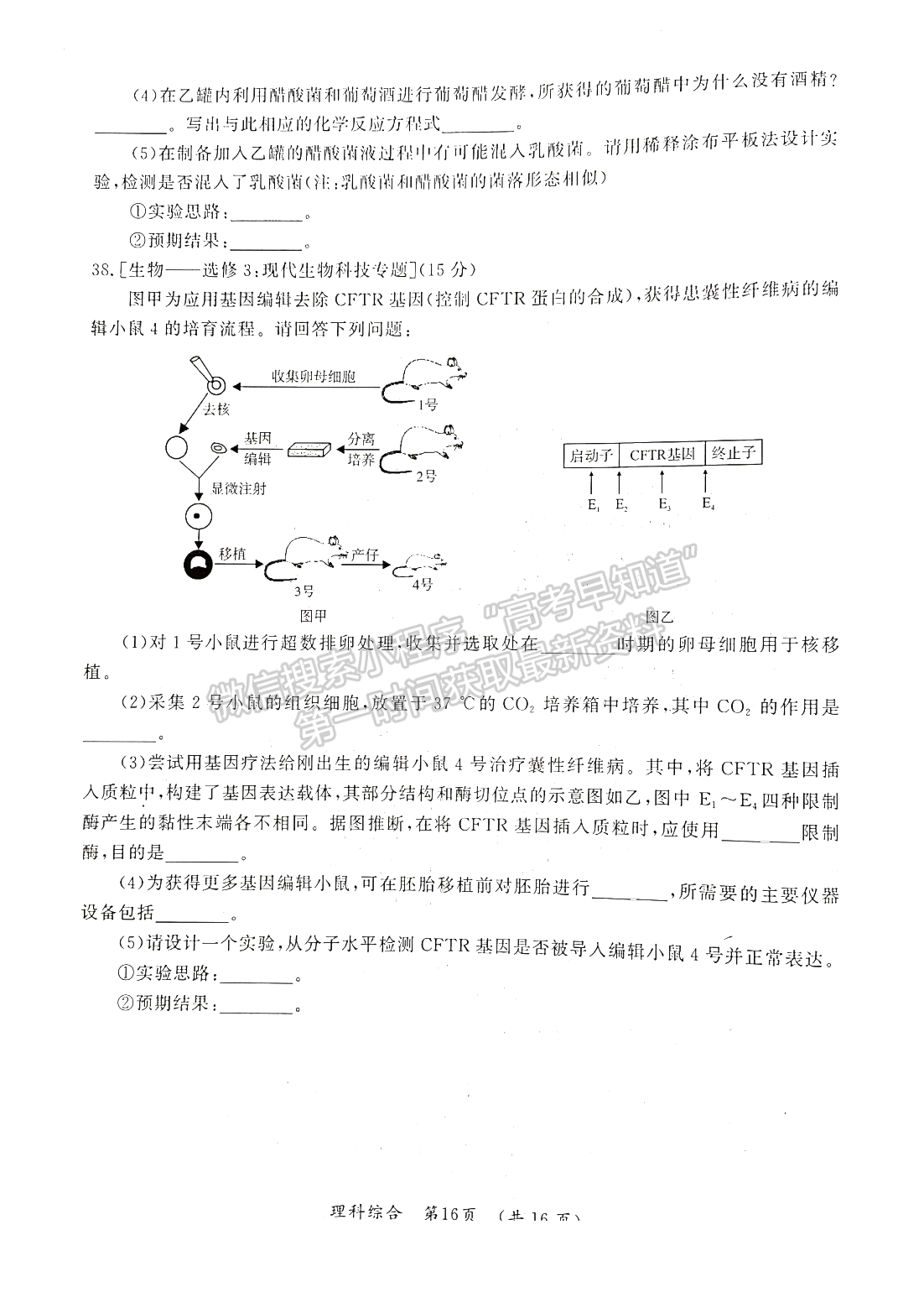 2022開封市一模理綜試卷及參考答案