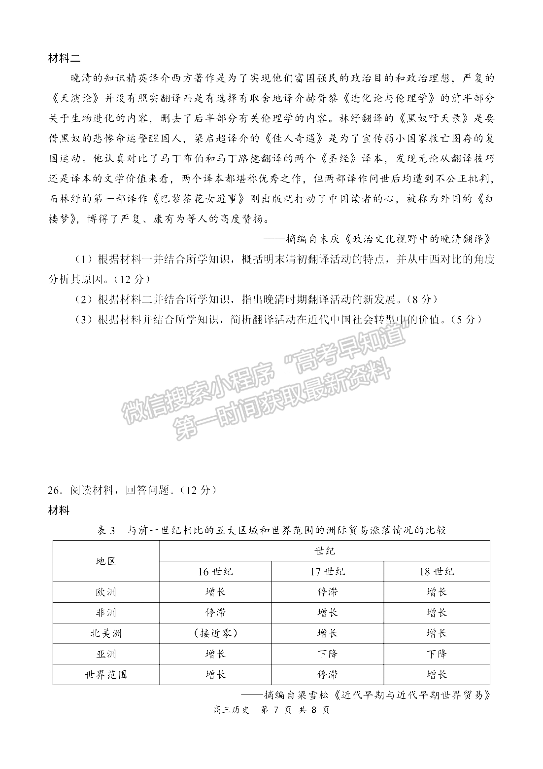 2022河南領(lǐng)軍考試高三11月聯(lián)考?xì)v史試卷及參考答案