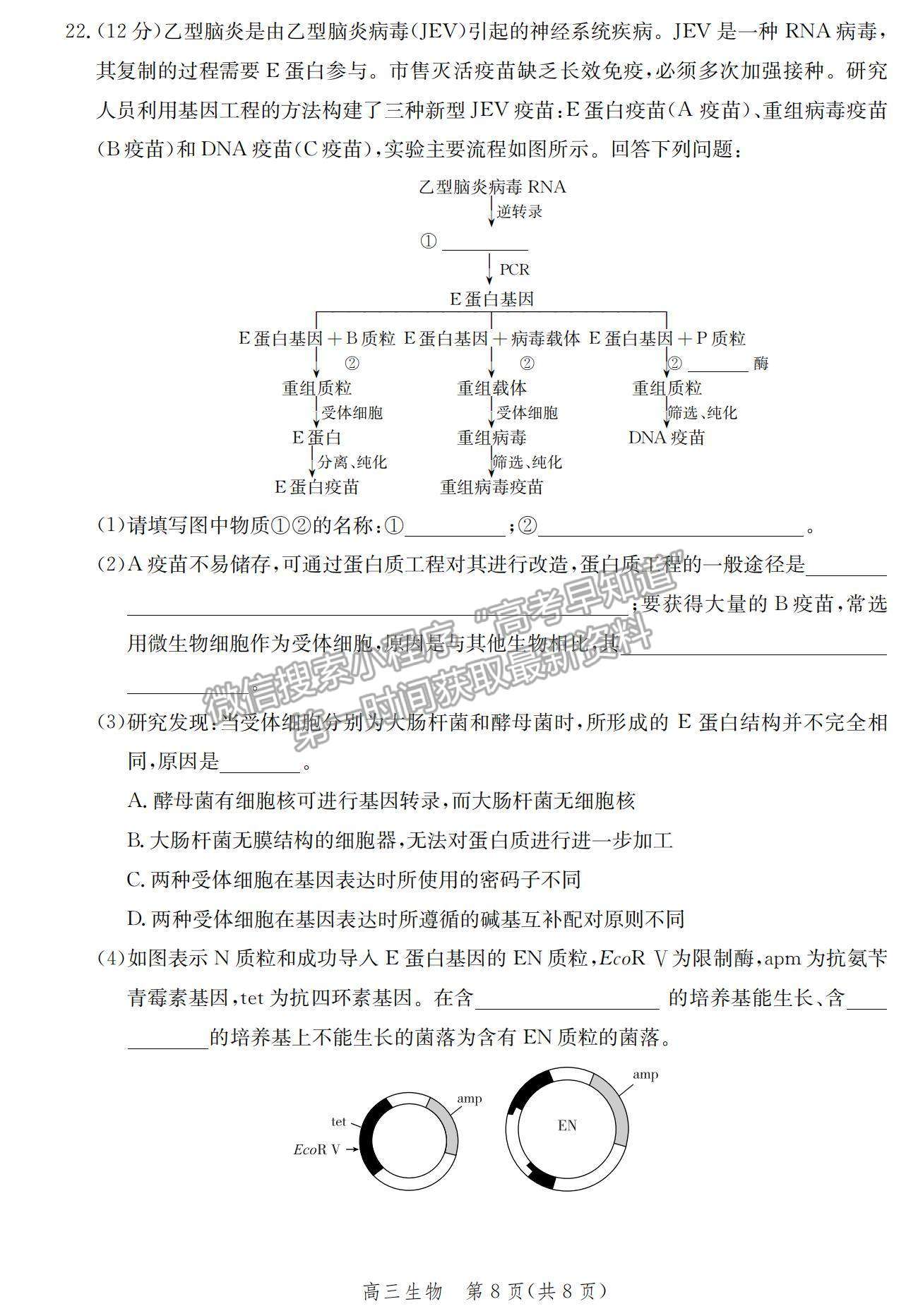 2021河北省邯鄲市高三上學期期末考試生物試題及參考答案