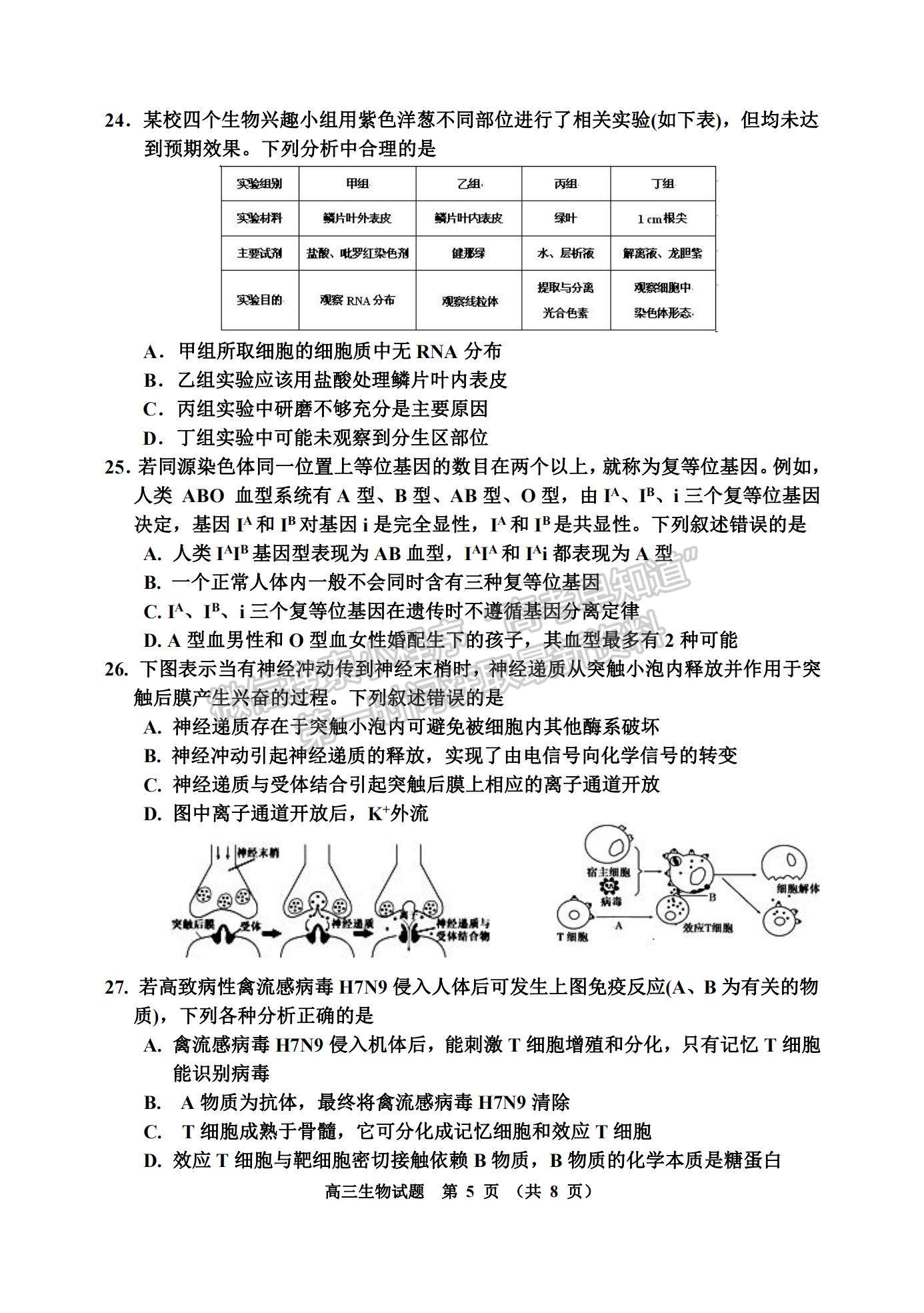 2021吉林省吉林市高三上學(xué)期第二次調(diào)研測(cè)試生物試題及參考答案