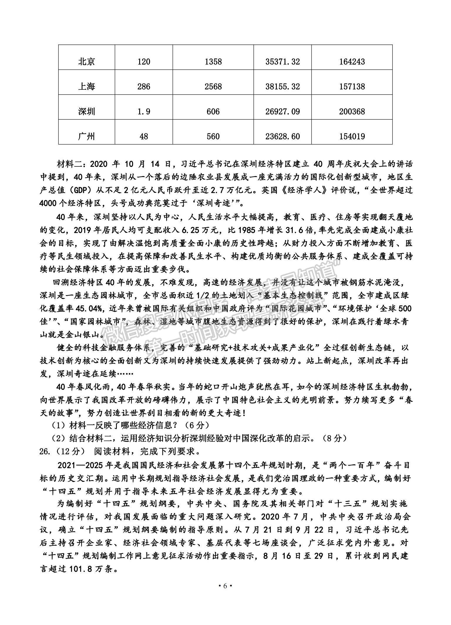 2021吉林省吉林市高三上學(xué)期第二次調(diào)研測(cè)試政治試題及參考答案